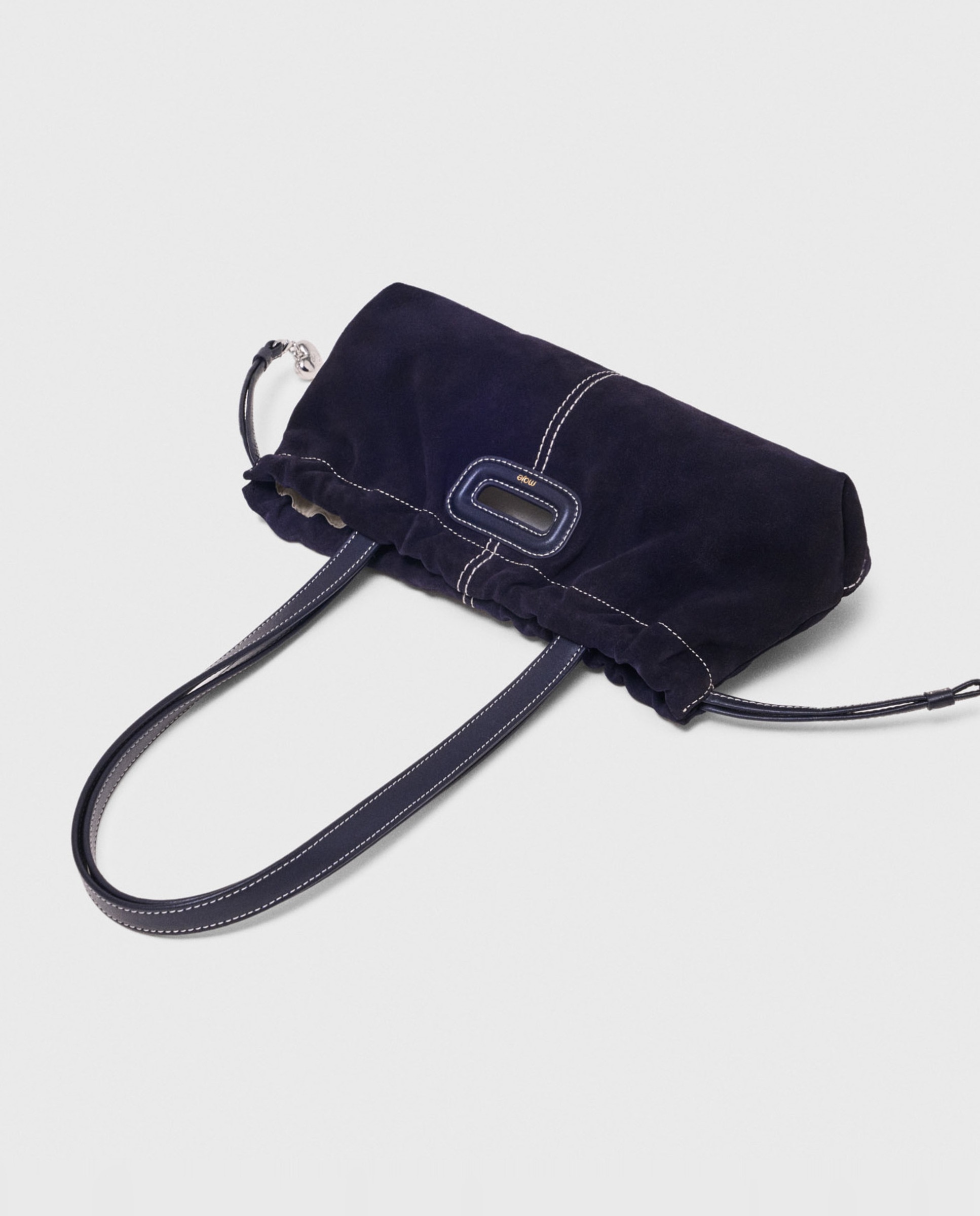 Bolso de hombro gazette de ante pespunteado con cordón ajustable - Maje - Azul marino Azul marino-4