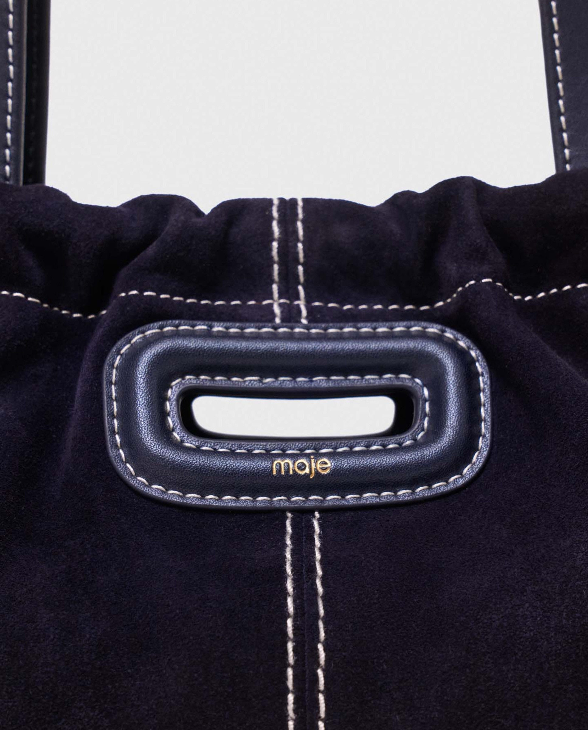 Bolso de hombro gazette de ante pespunteado con cordón ajustable - Maje - Azul marino Azul marino-7