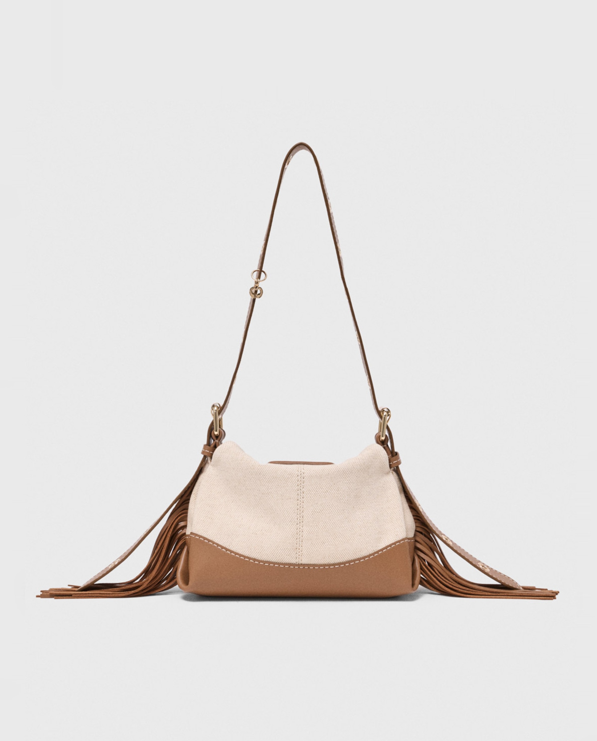 Bandolera de mujer mini de lona y piel con solapa multiposición - Maje - Crudo Crudo-7