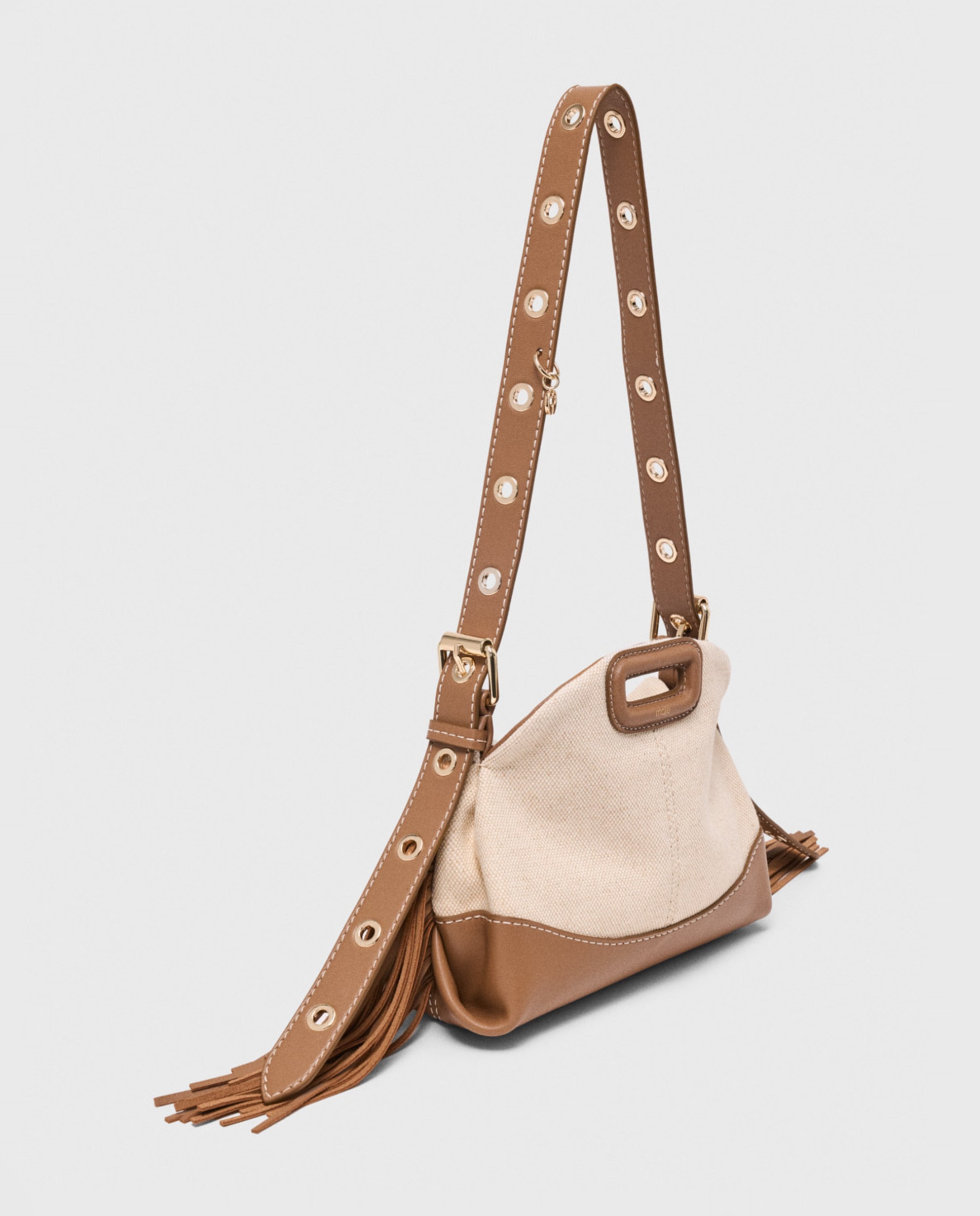 Bandolera de mujer mini de lona y piel con solapa multiposición - Maje - Crudo Crudo-6