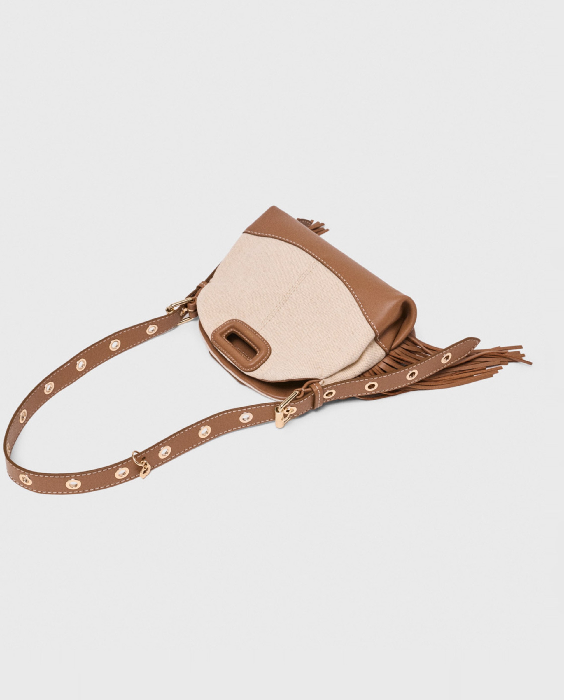 Bandolera de mujer mini de lona y piel con solapa multiposición - Maje - Crudo Crudo-8