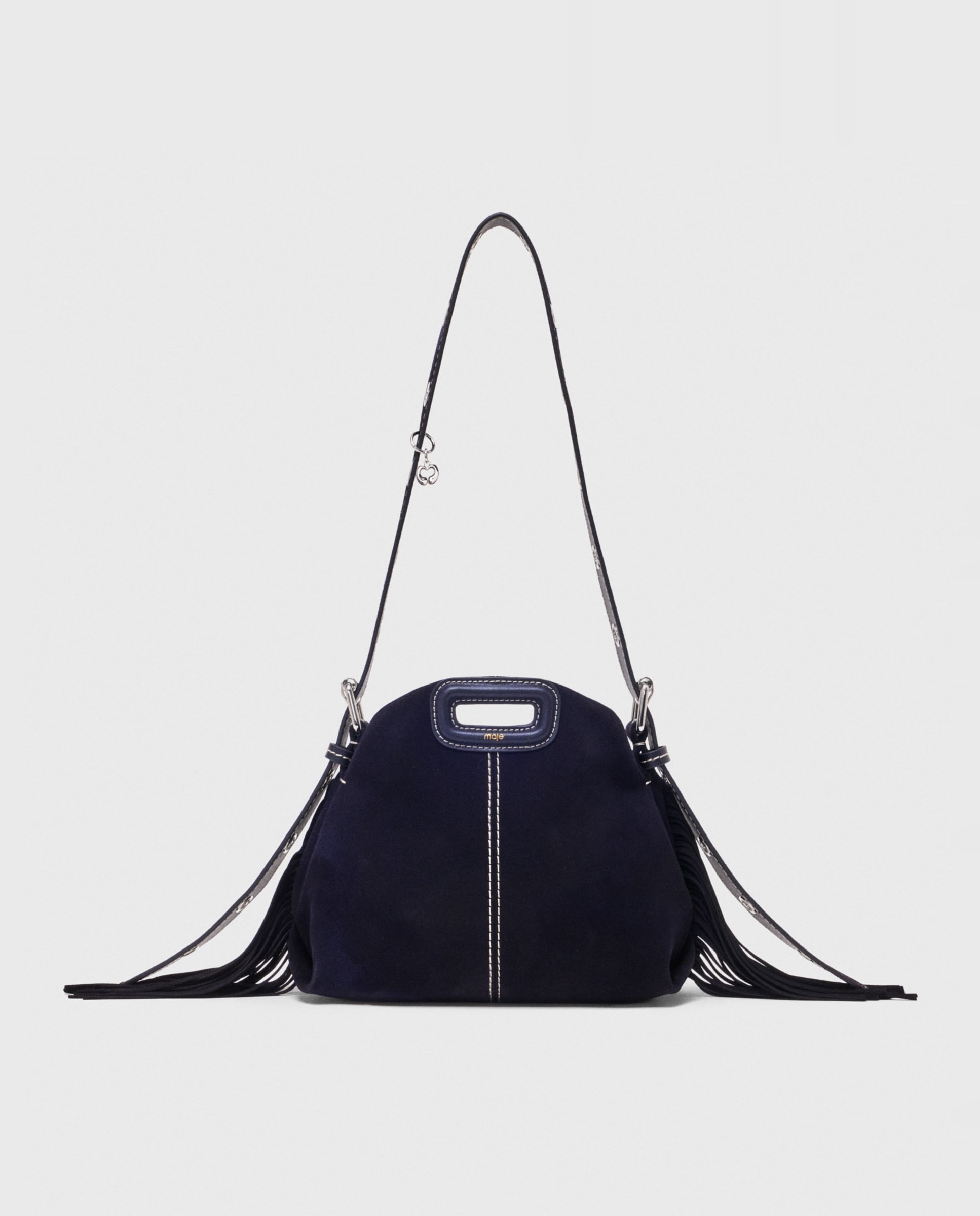 Imagen 0 de Bolso bandolera mini de ante multiposición pespunteado Azul marino