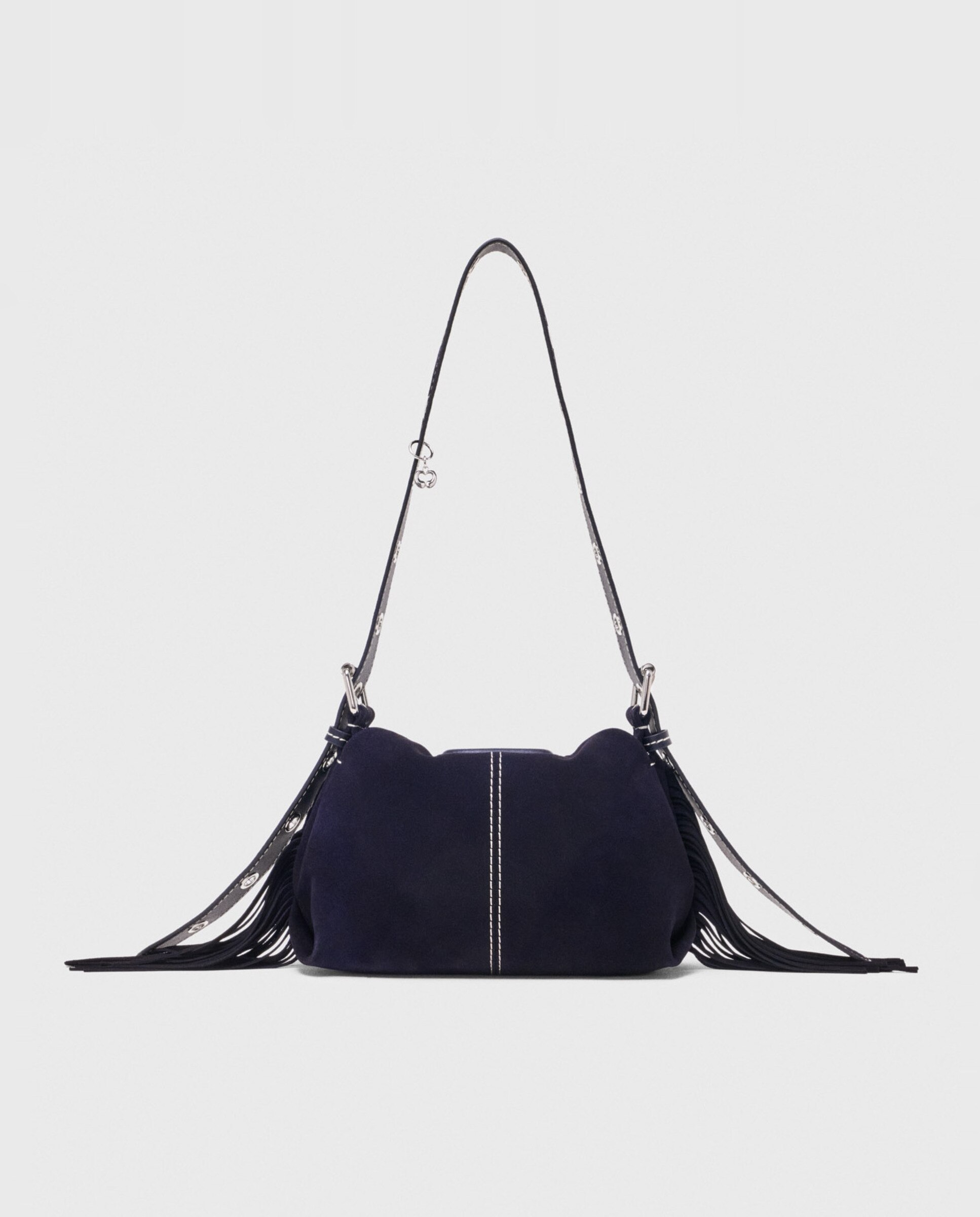 Bolso bandolera mini de ante multiposición pespunteado - Maje - Azul marino Azul marino-6