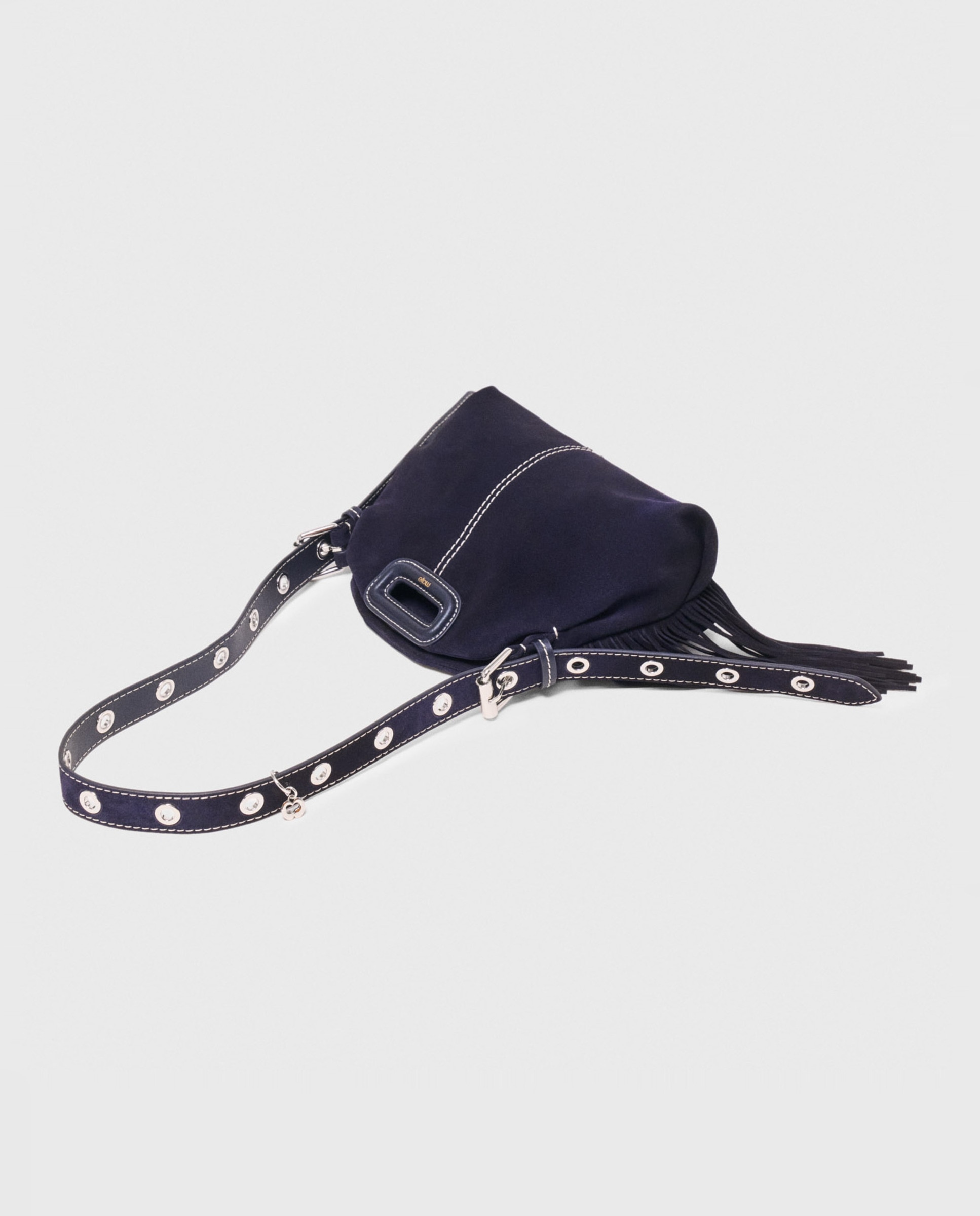 Bolso bandolera mini de ante multiposición pespunteado - Maje - Azul marino Azul marino-5
