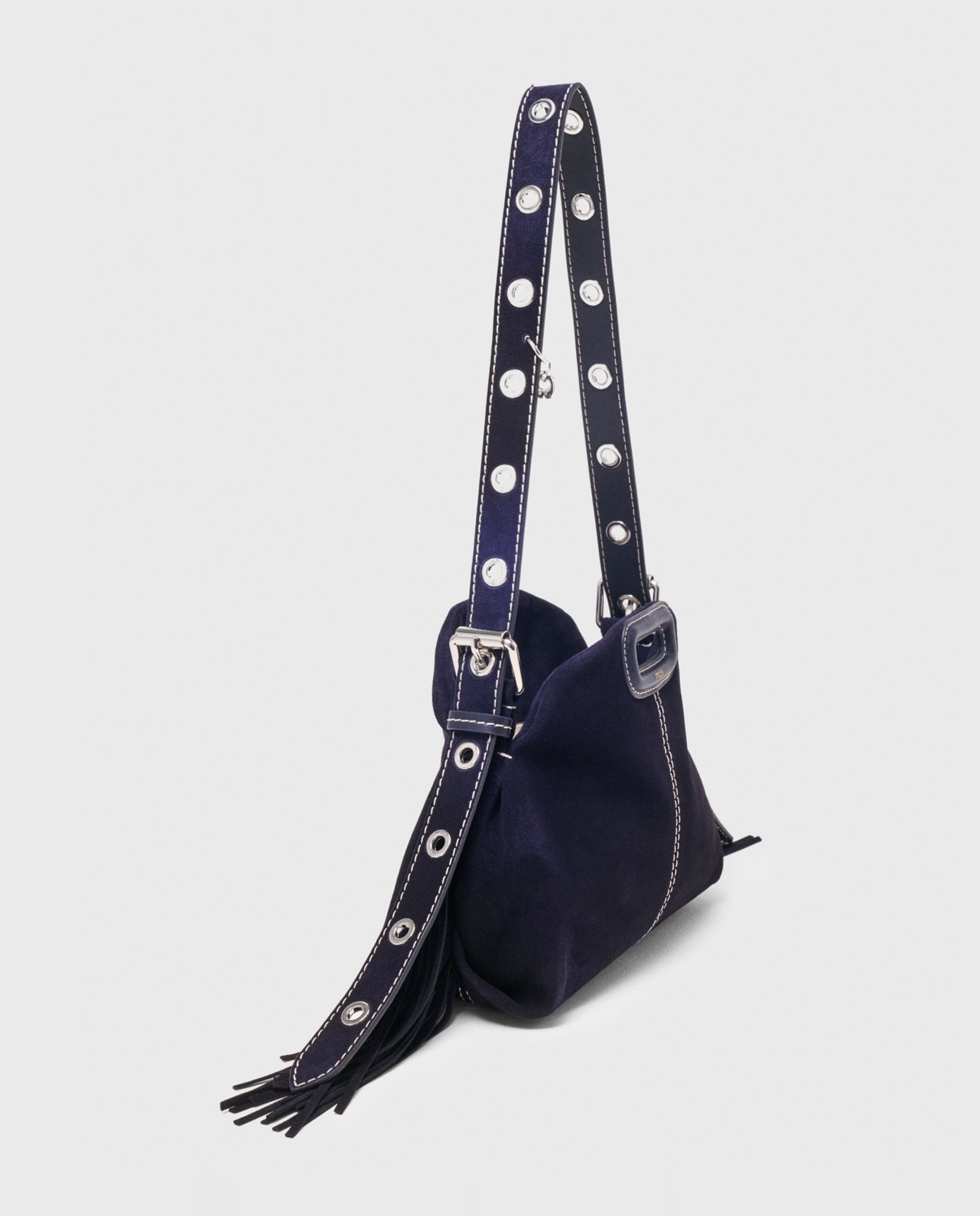 Bolso bandolera mini de ante multiposición pespunteado - Maje - Azul marino Azul marino-7