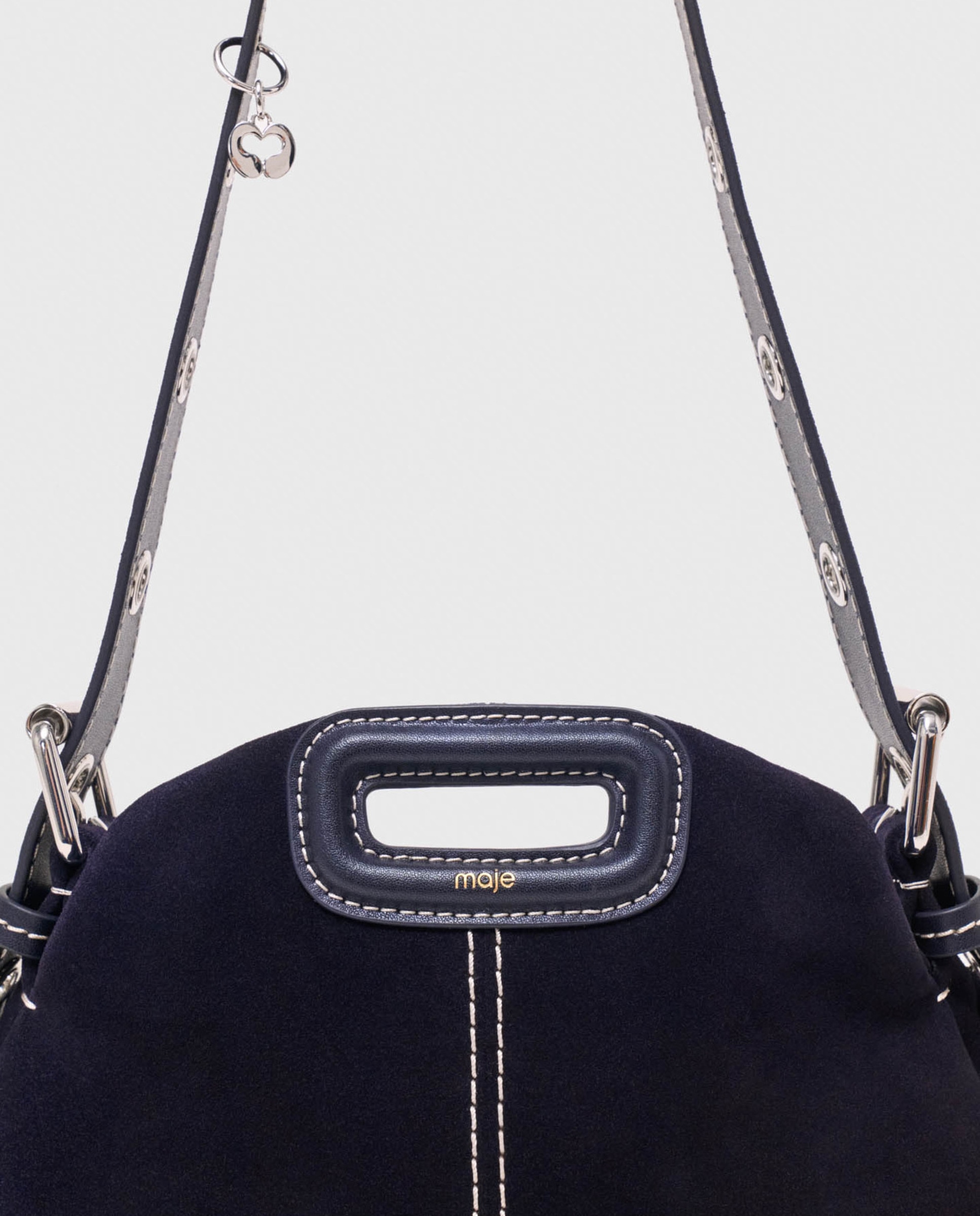 Bolso bandolera mini de ante multiposición pespunteado - Maje - Azul marino Azul marino-9