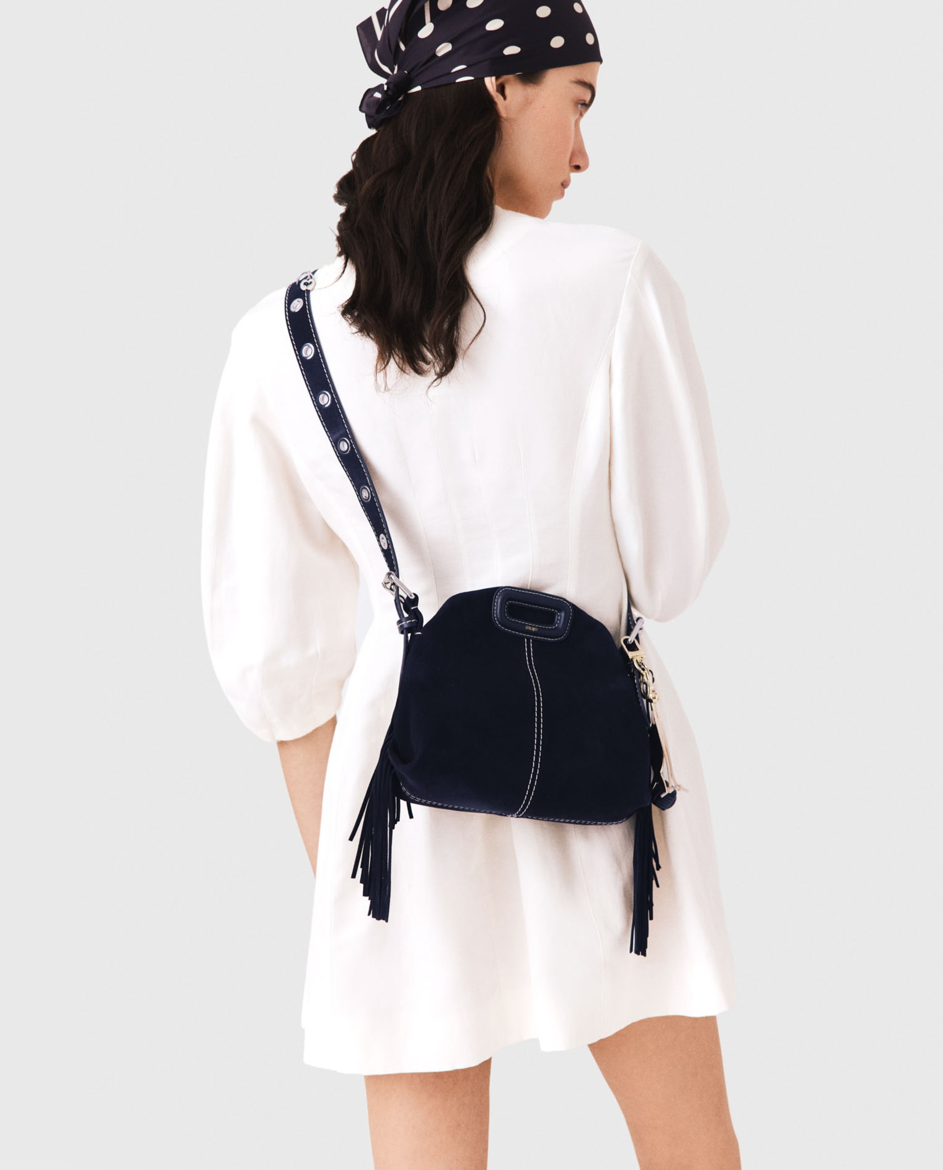 Bolso bandolera mini de ante multiposición pespunteado - Maje - Azul marino Azul marino-4