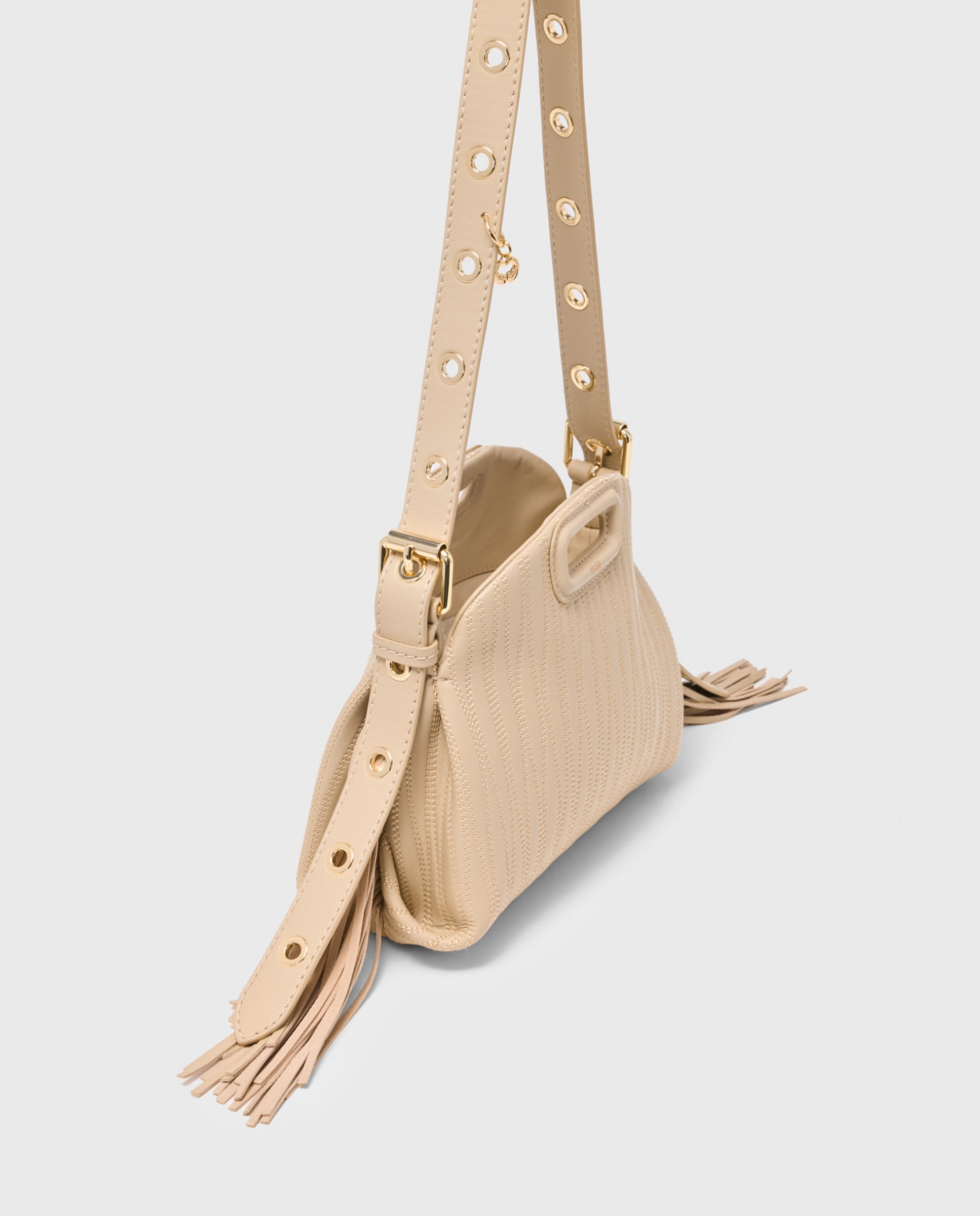 Bolso bandolera miss m mini de piel pespunteada con solapa multiposición - Maje - Crema Crema-6