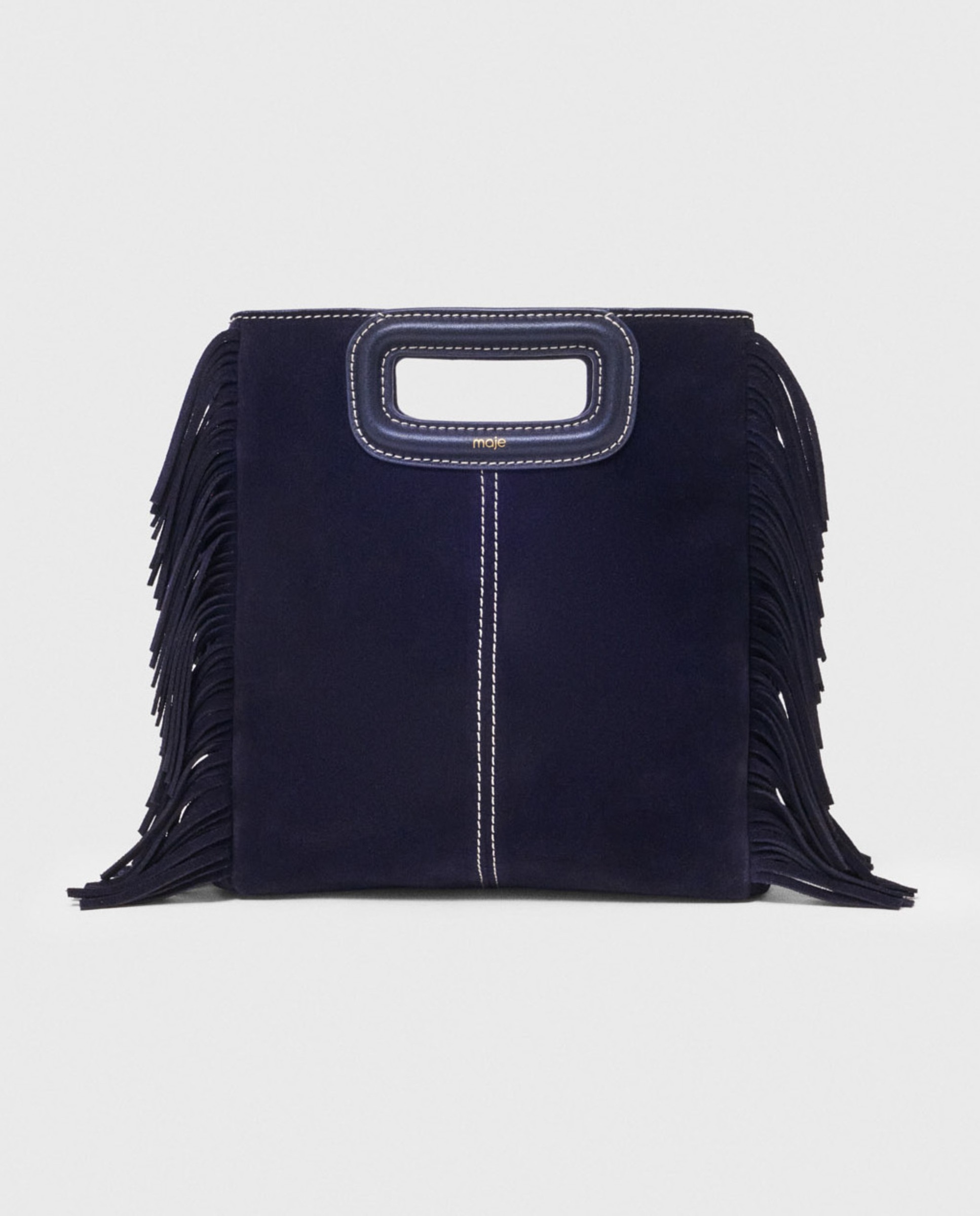 Bandolera mediana de ante pespunteada multiposición - Maje - Azul marino Azul marino-1