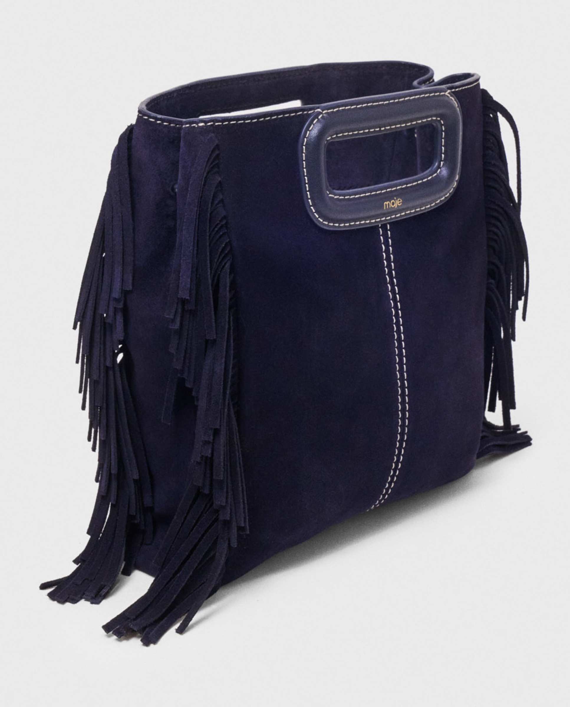 Bandolera mediana de ante pespunteada multiposición - Maje - Azul marino Azul marino-7