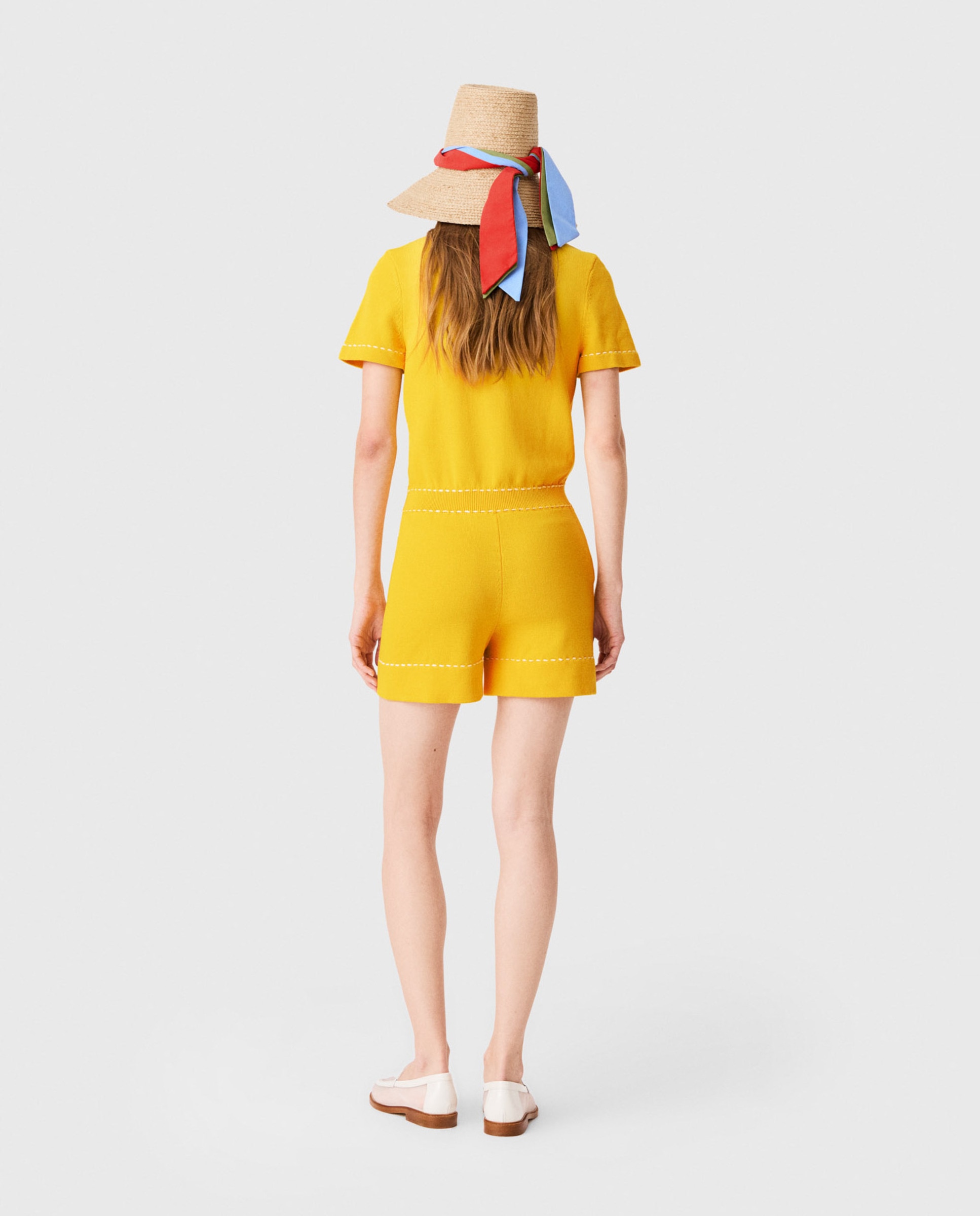 Mono de mujer corto 100% algodón con cuello polo - Maje - Amarillo Amarillo-2