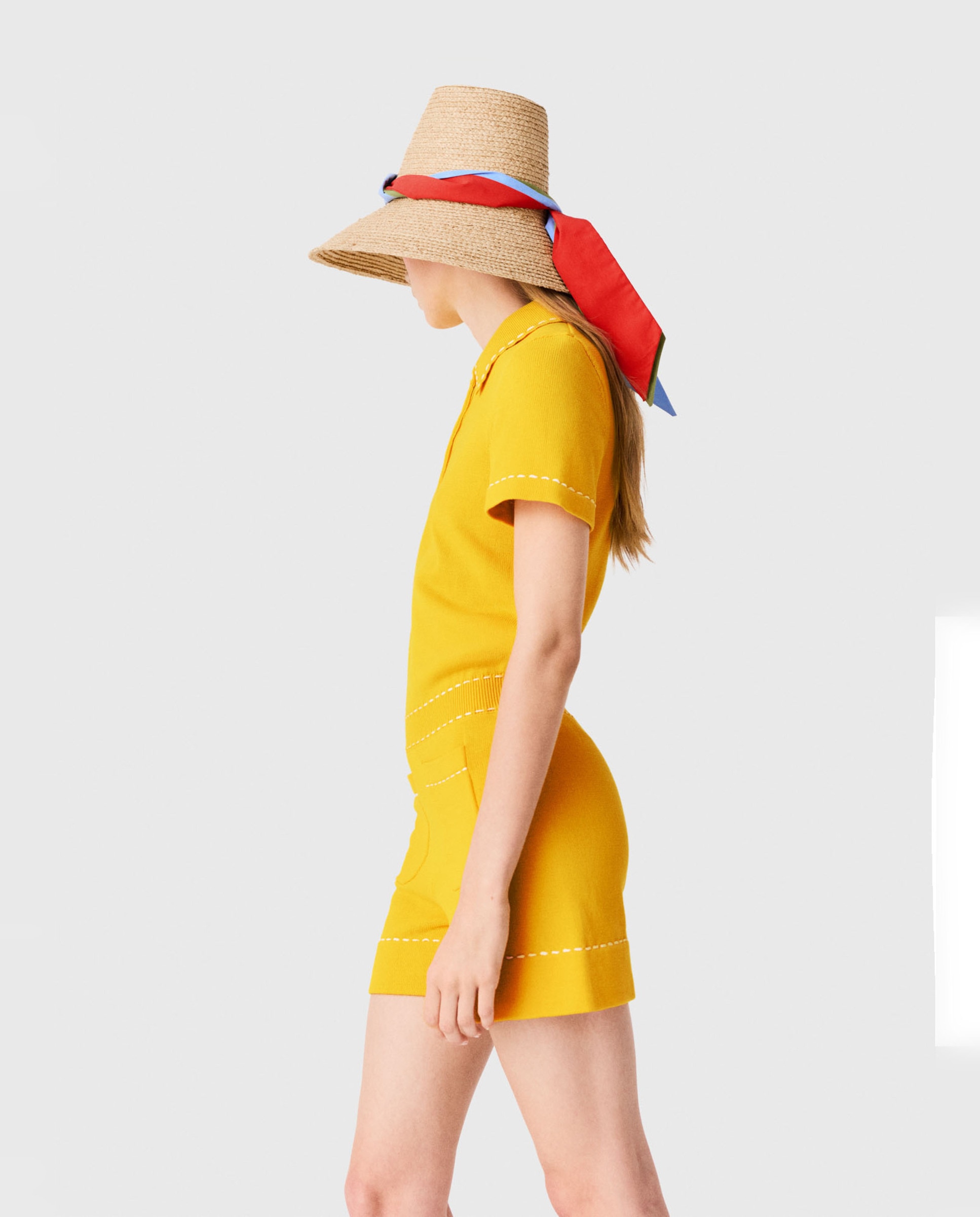 Mono de mujer corto 100% algodón con cuello polo - Maje - Amarillo Amarillo-3