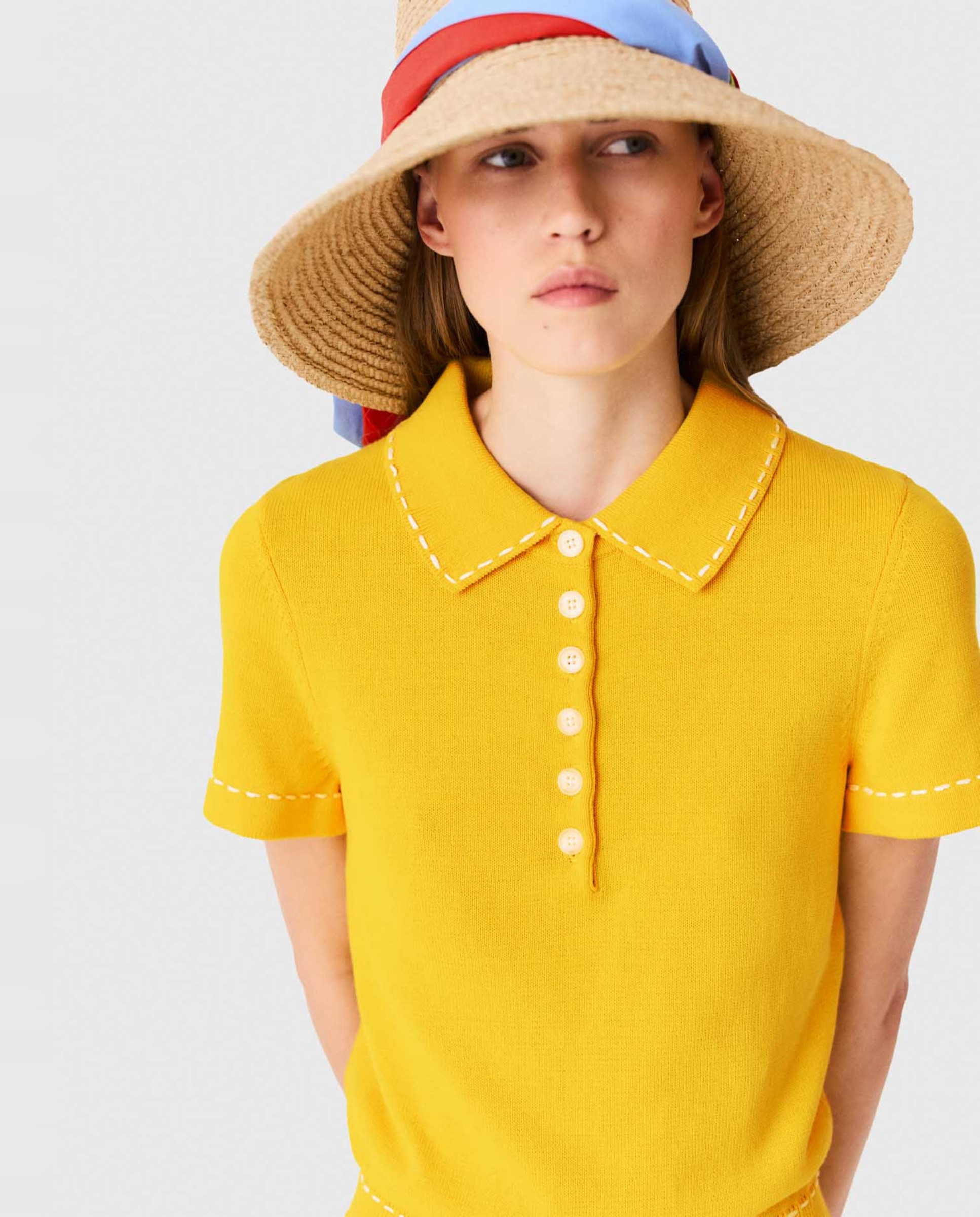 Mono de mujer corto 100% algodón con cuello polo - Maje - Amarillo Amarillo-4