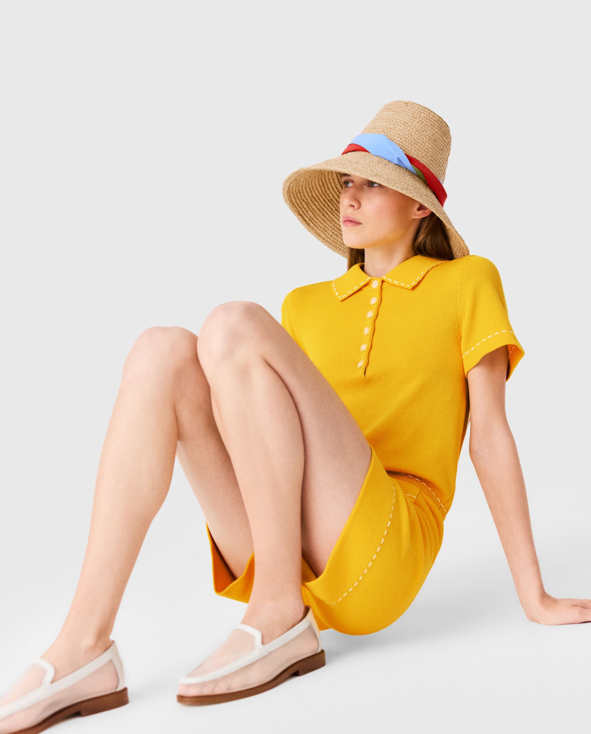 Mono de mujer corto 100% algodón con cuello polo - Maje - Amarillo Amarillo-5