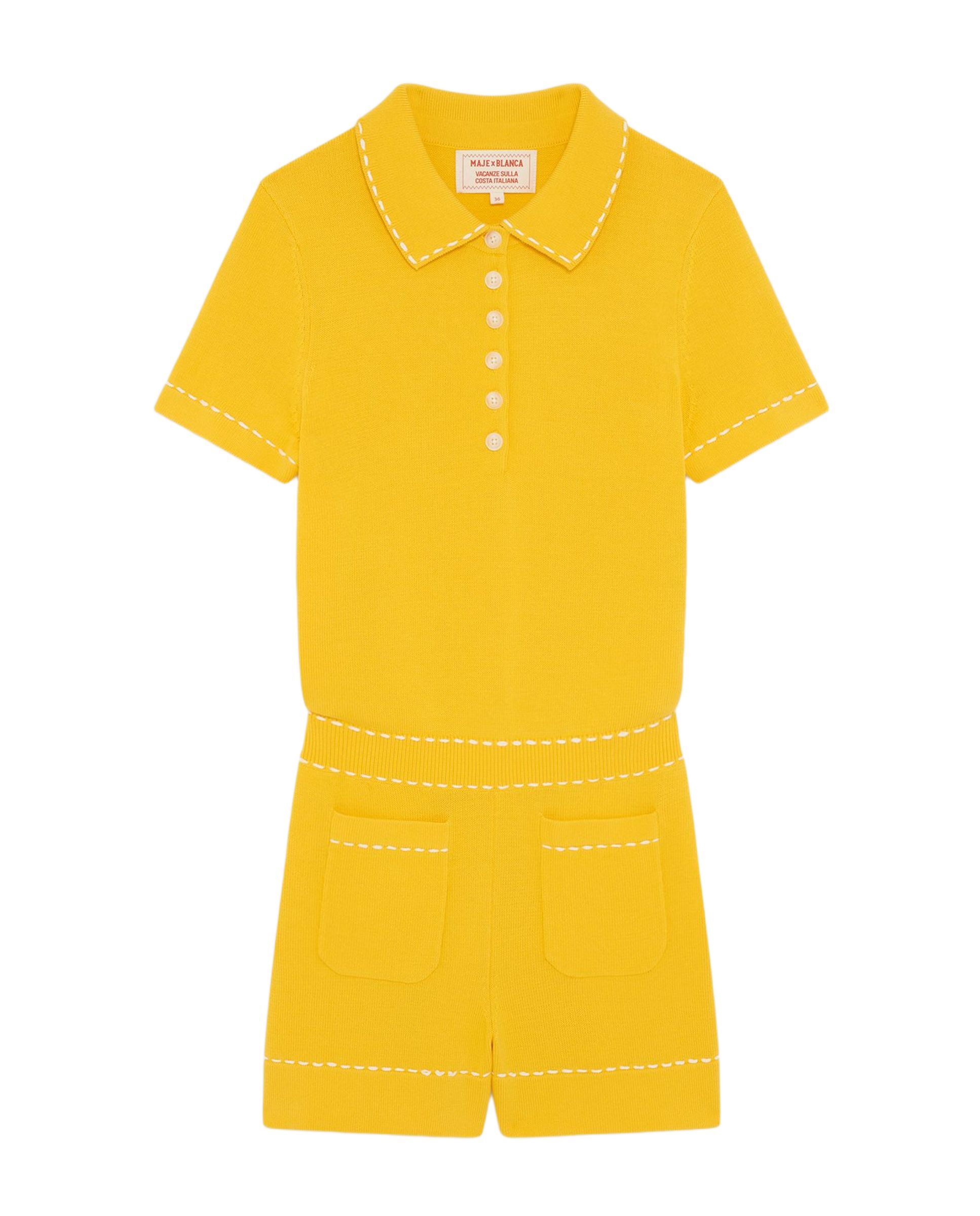 Mono de mujer corto 100% algodón con cuello polo - Maje - Amarillo Amarillo-7