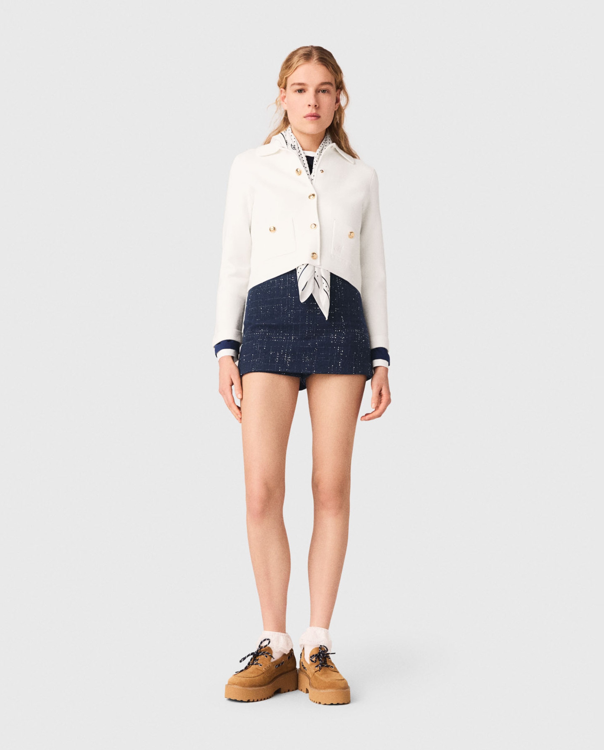 Maje - Falda pantalón corta trampantojo de cuadros con lentejuelas.