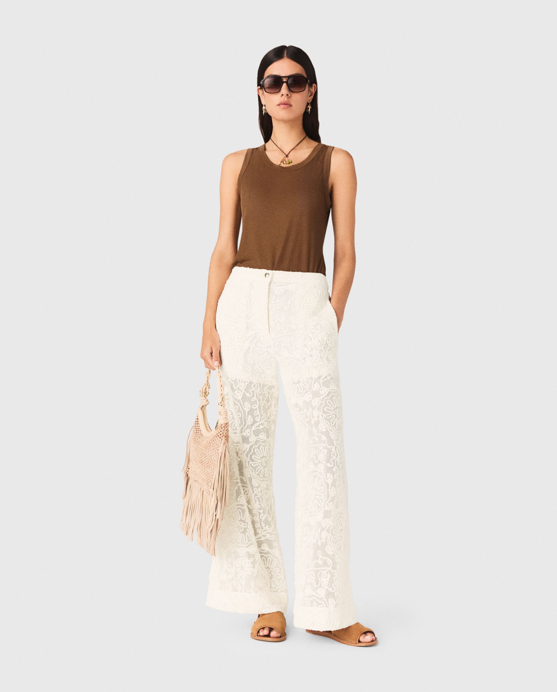 Maje - Pantalones anchos de mujer de guipur.