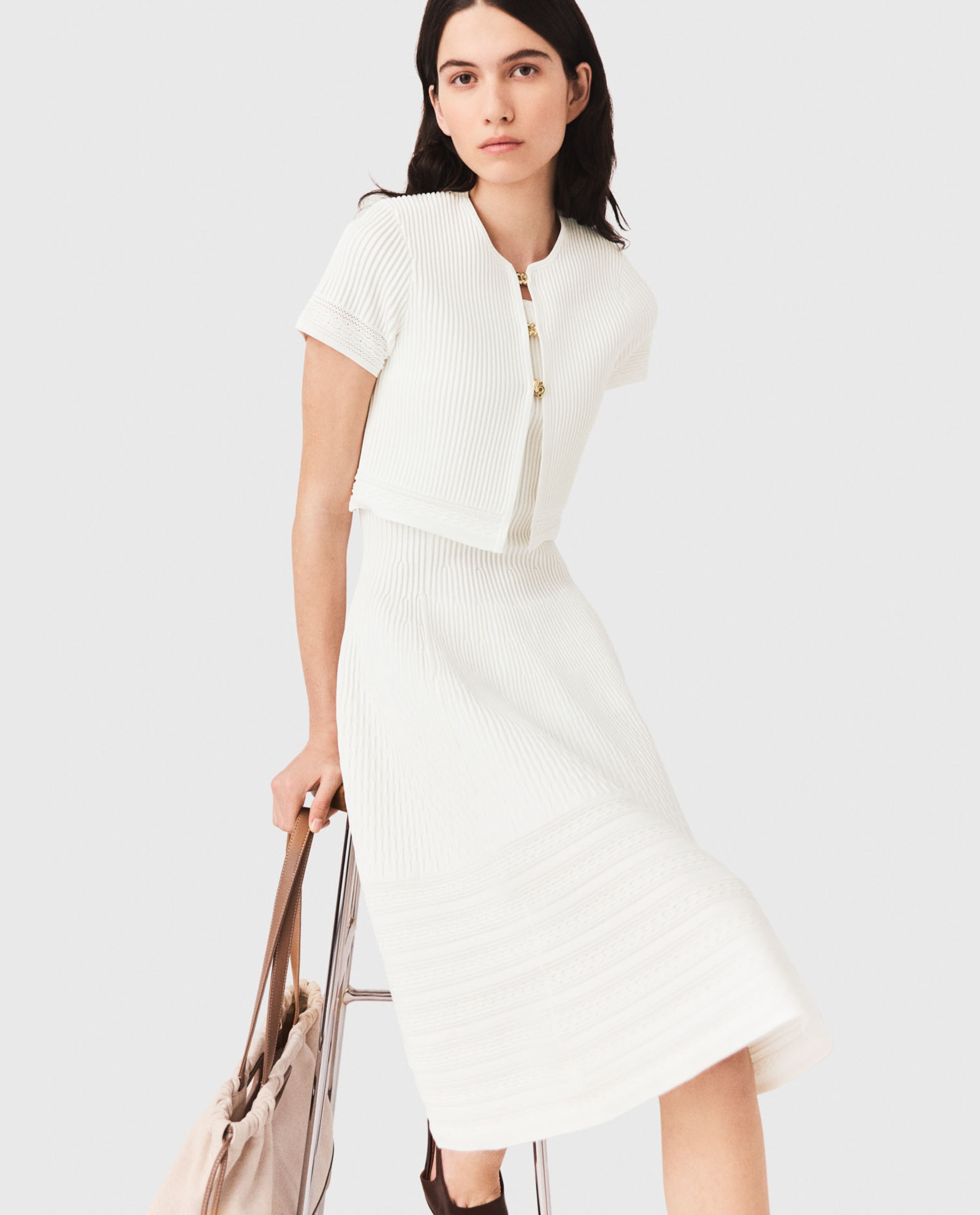 Cárdigan de mujer de manga corta con broches dorados - Maje - Blanco Blanco-5