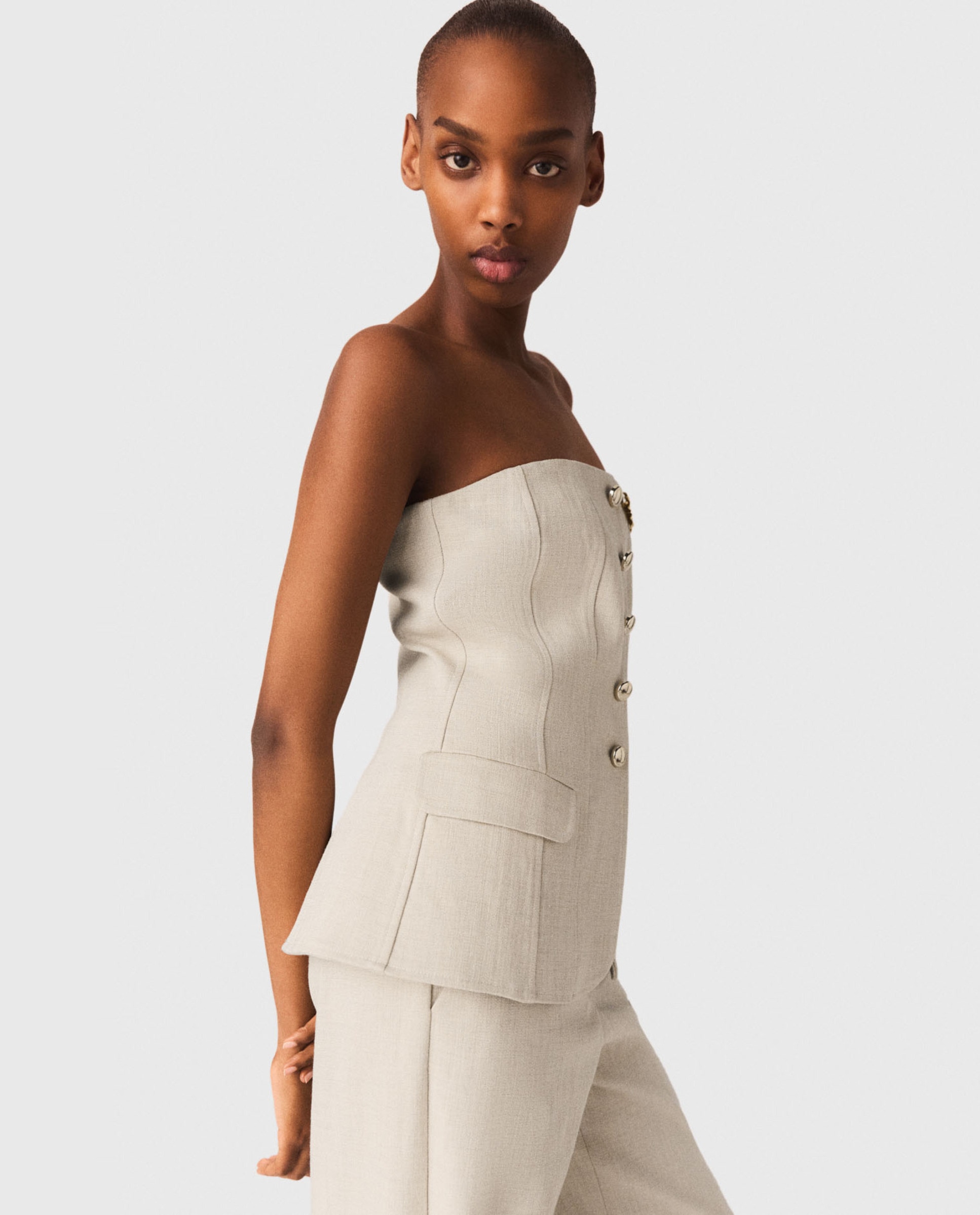 Top de mujer bustier sastre entallado - Maje - Beige Beige-3