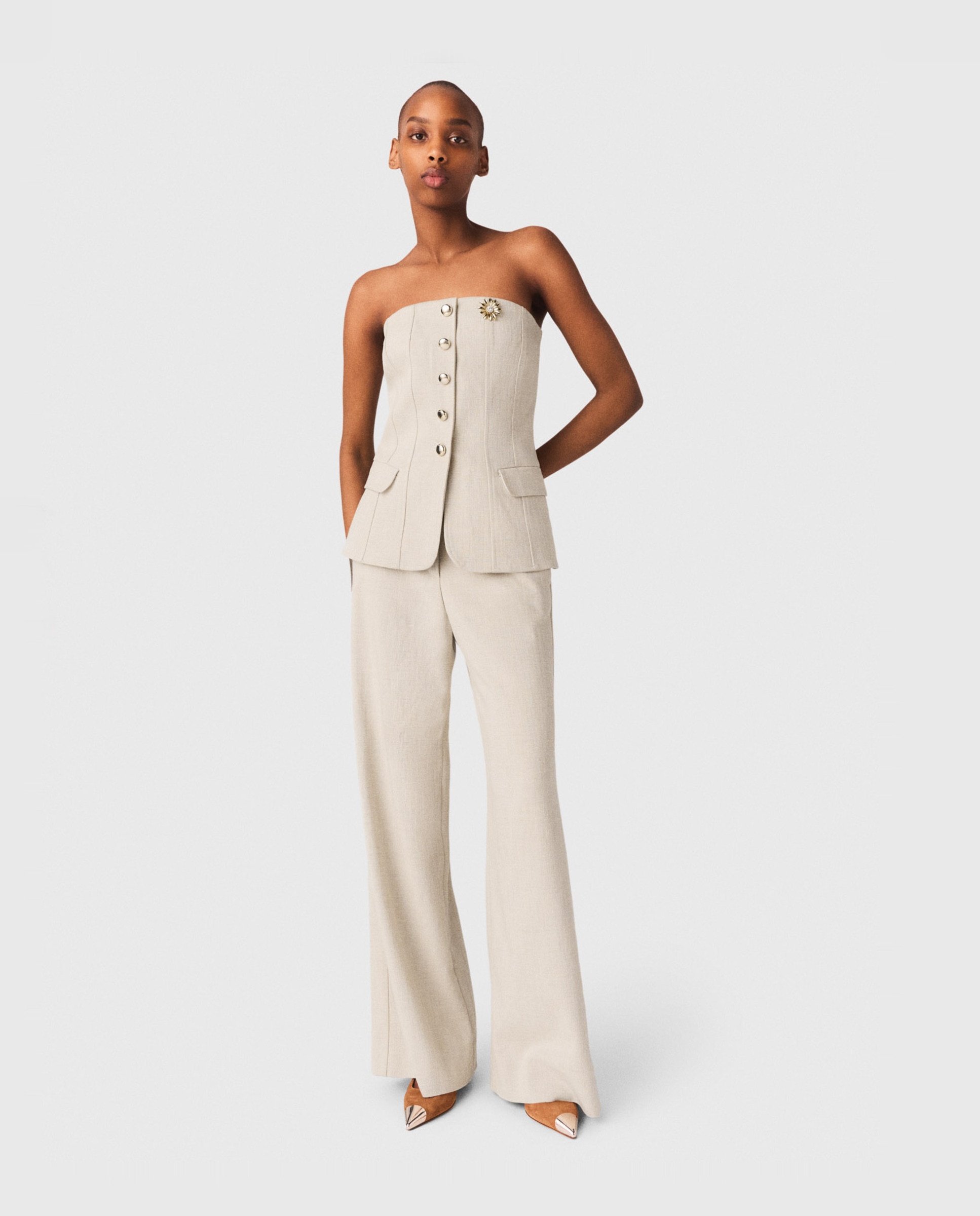 Top de mujer bustier sastre entallado - Maje - Beige Beige-5