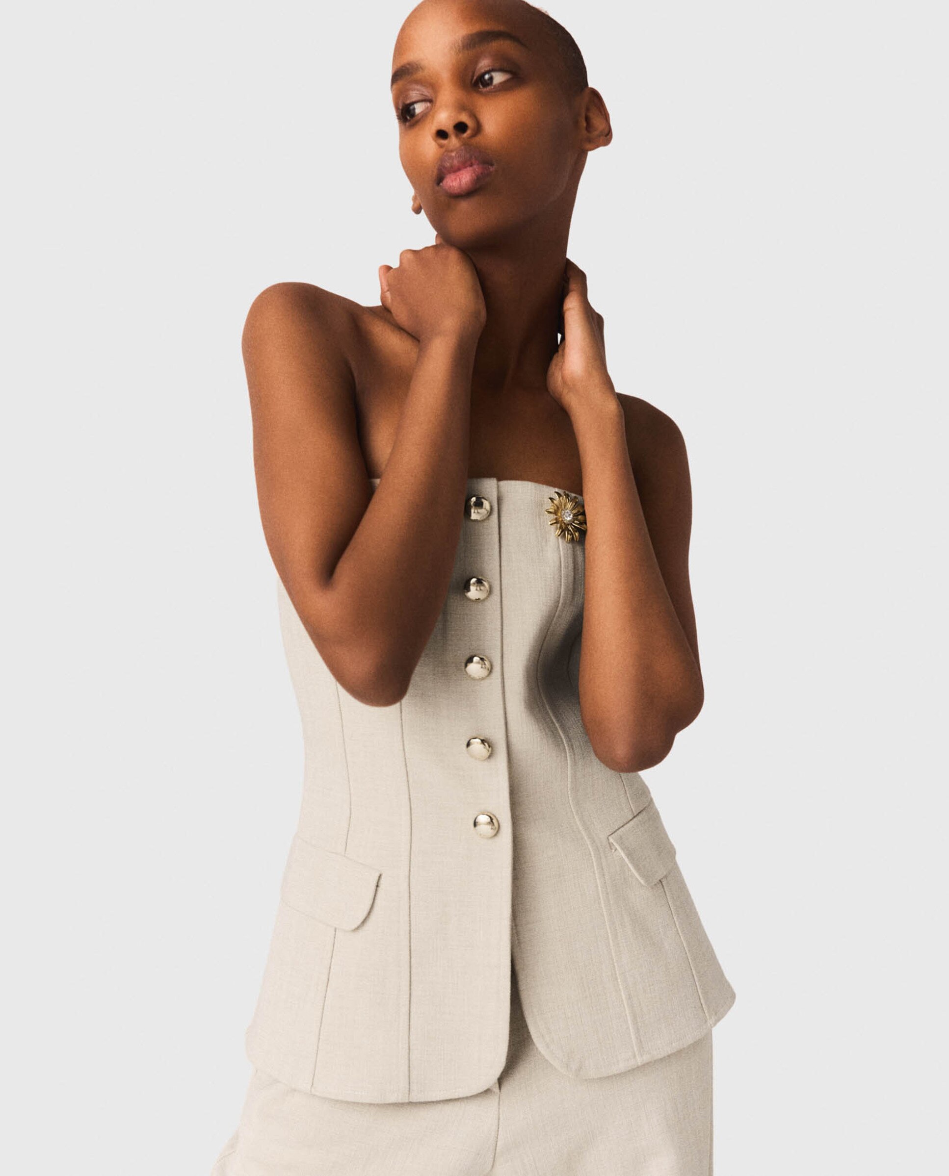 Top de mujer bustier sastre entallado - Maje - Beige Beige-6