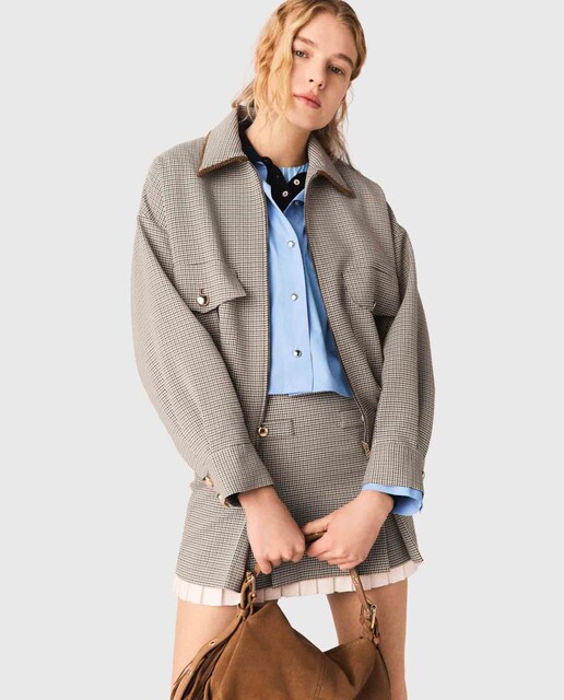 Imagen 0 de Cazadora bomber de mujer con estampado de pata de gallo y ribete de pana