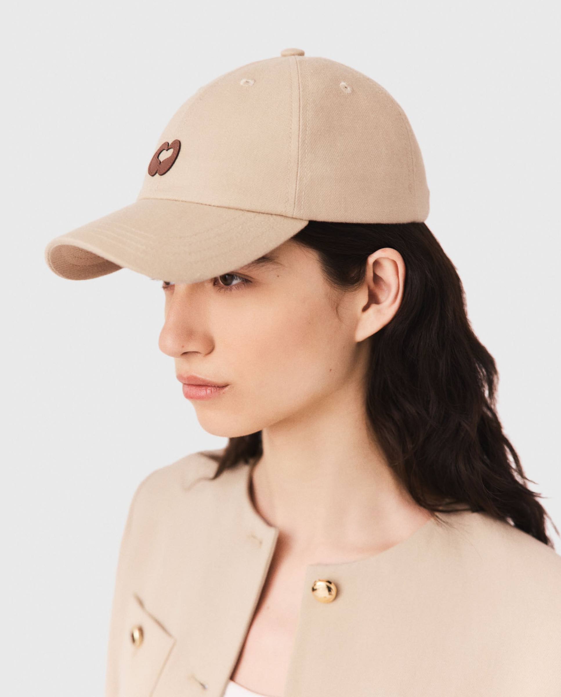 Gorra de mujer de mezcla de lino con logo corazón y correa de piel - Maje - Beige Beige-3