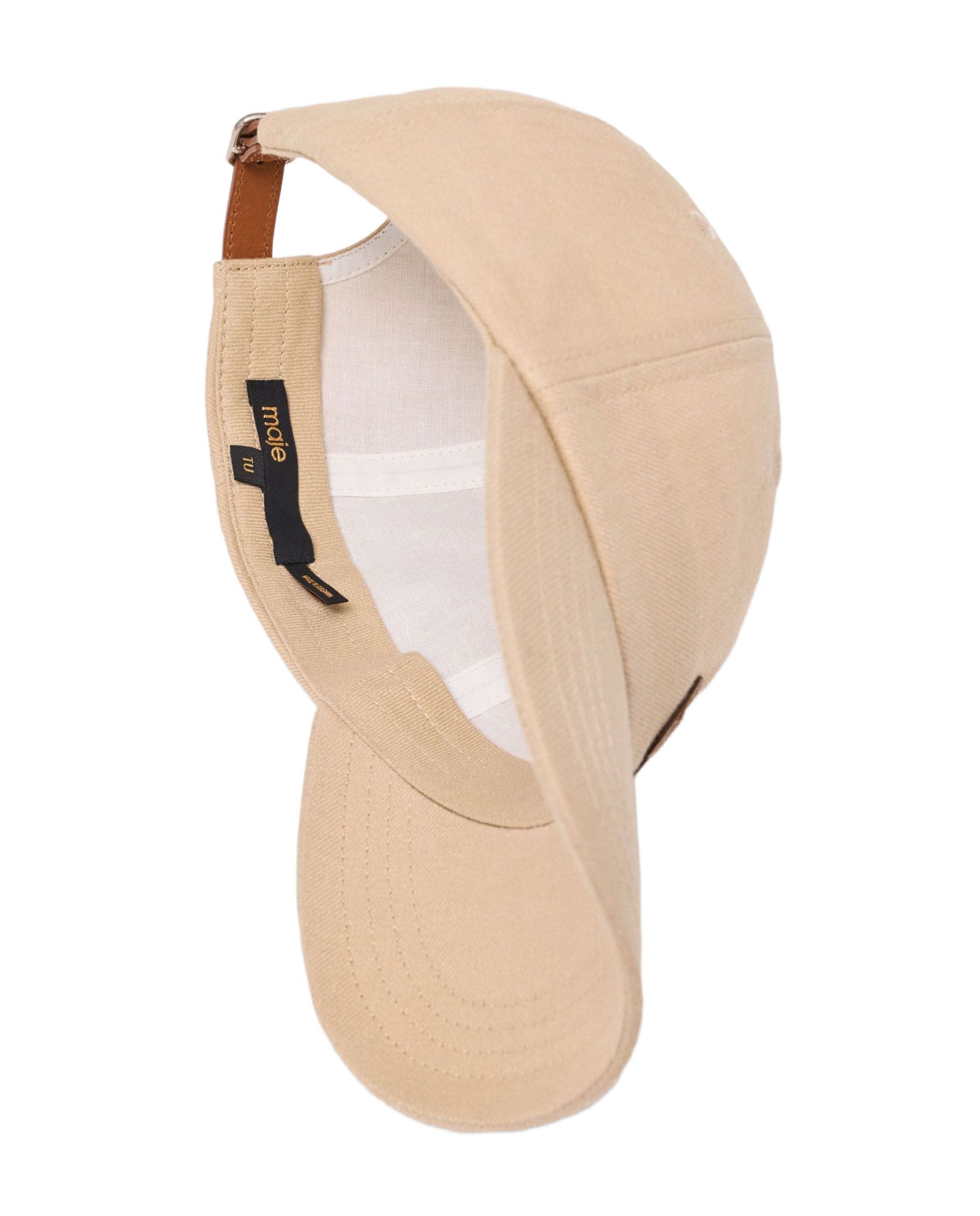 Gorra de mujer de mezcla de lino con logo corazón y correa de piel - Maje - Beige Beige-6