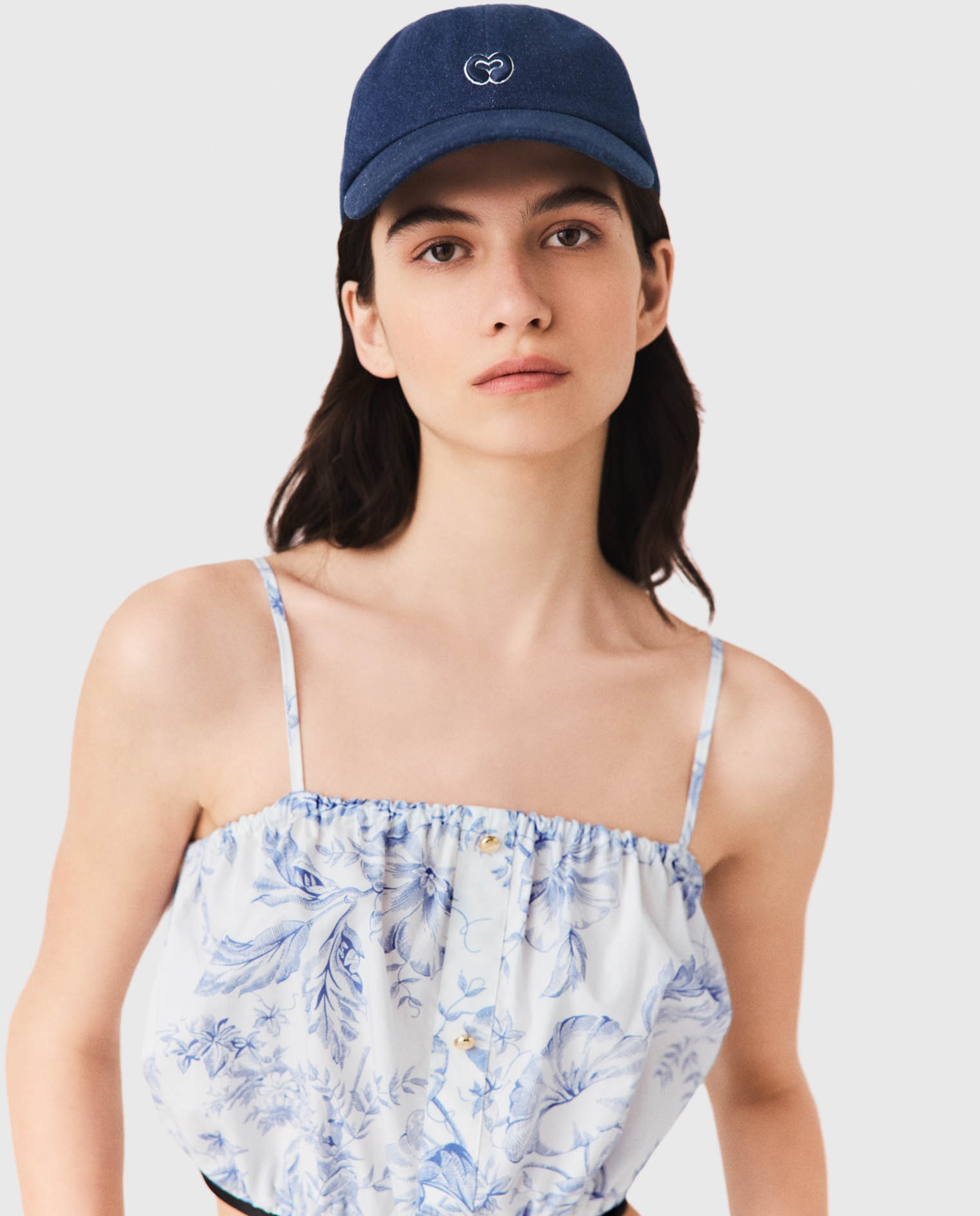 Gorra de mujer de denim crudo con logo bordado - Maje - Azul marino Azul marino-2