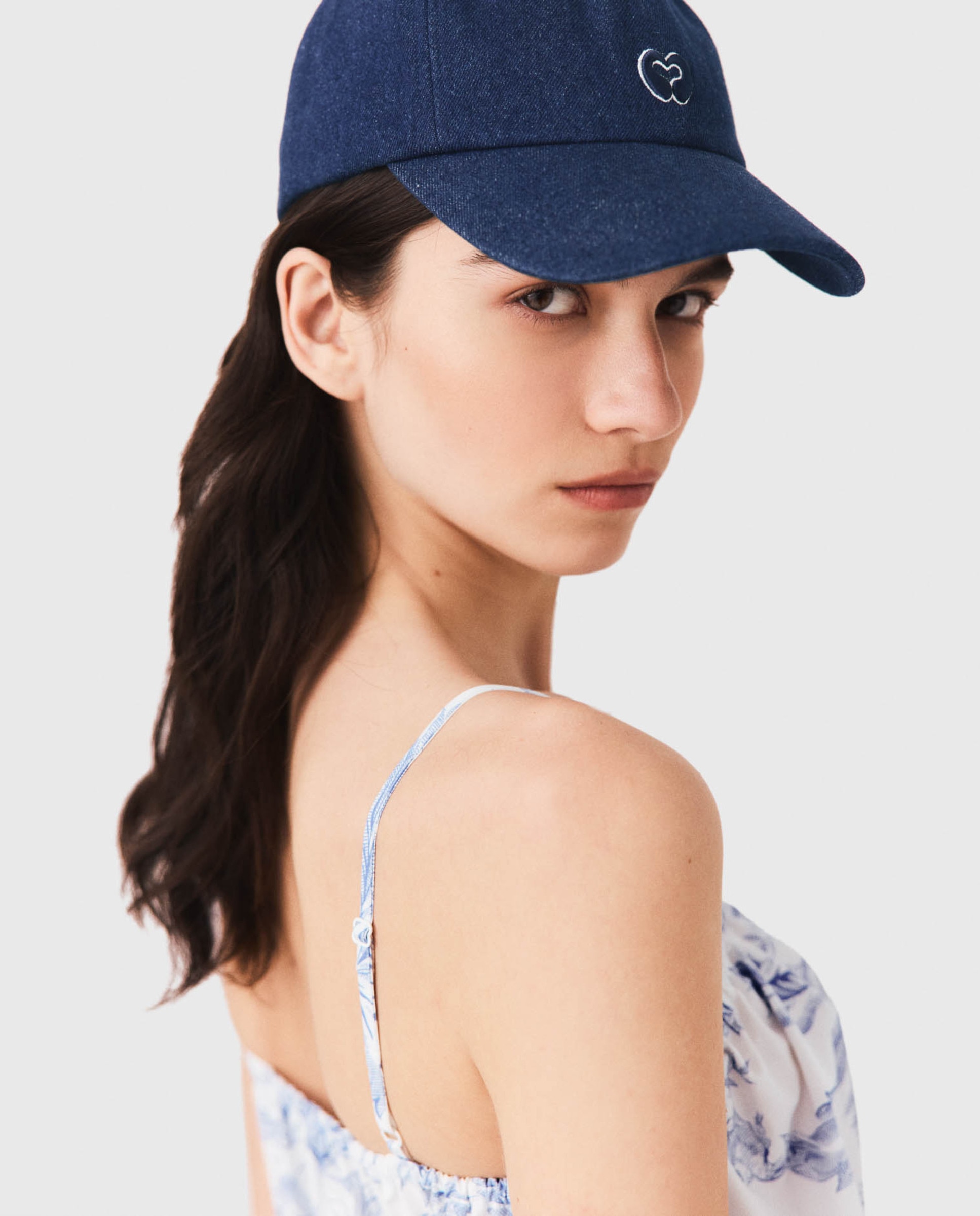 Gorra de mujer de denim crudo con logo bordado - Maje - Azul marino Azul marino-3