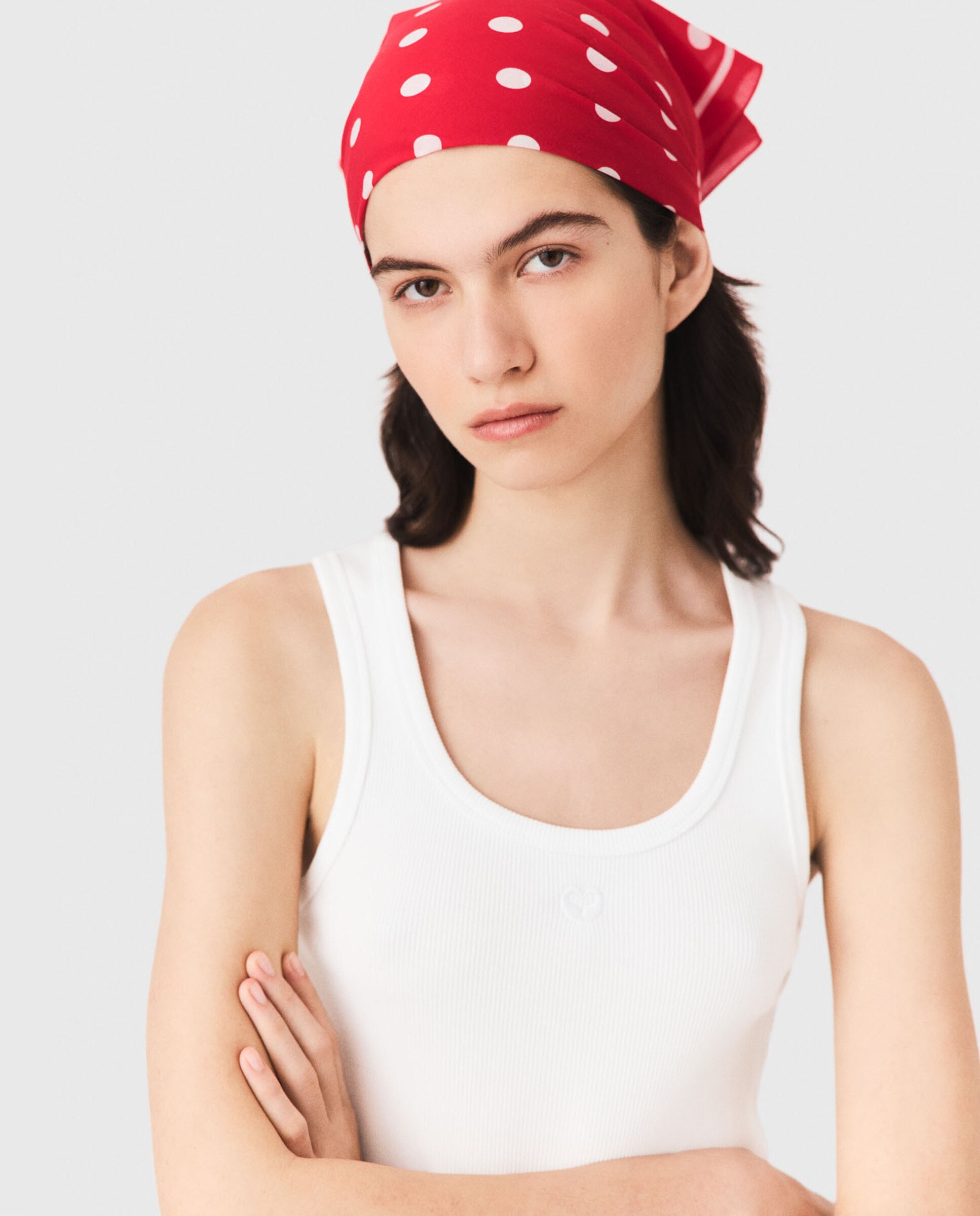 Bandana cuadrada de mujer en algodón con lunares - Maje - Rojo Rojo-2