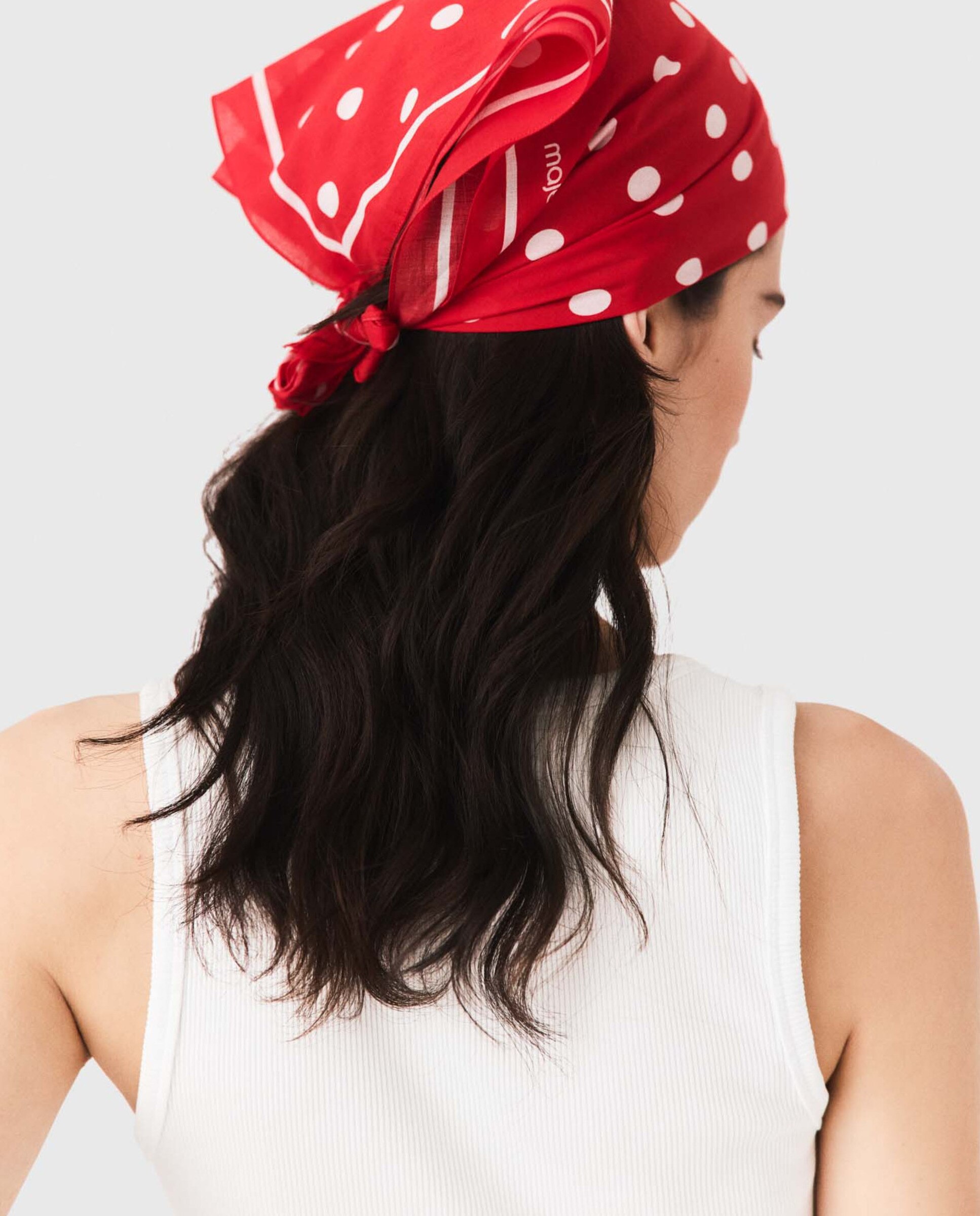 Bandana cuadrada de mujer en algodón con lunares - Maje - Rojo Rojo-3