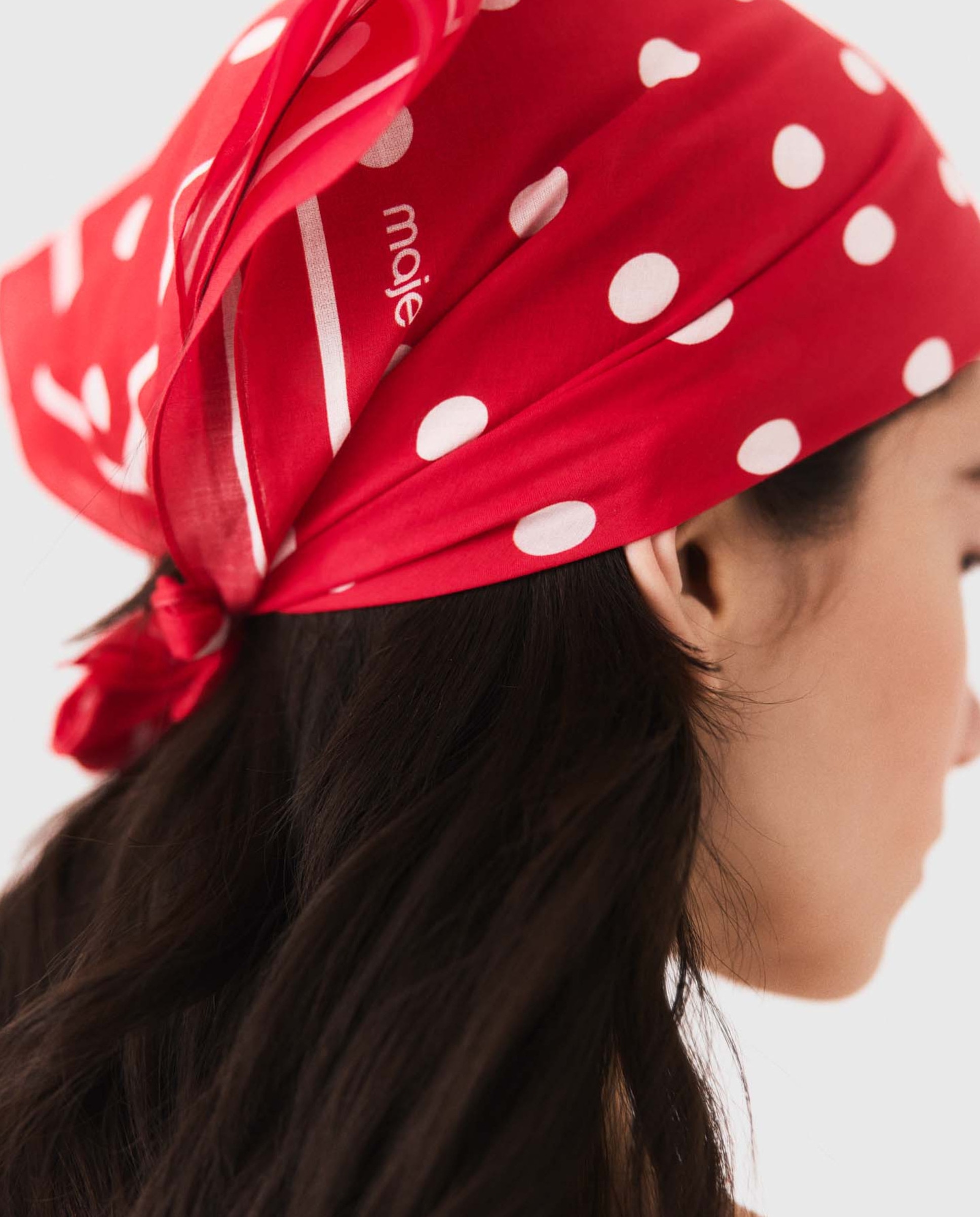 Bandana cuadrada de mujer en algodón con lunares - Maje - Rojo Rojo-4