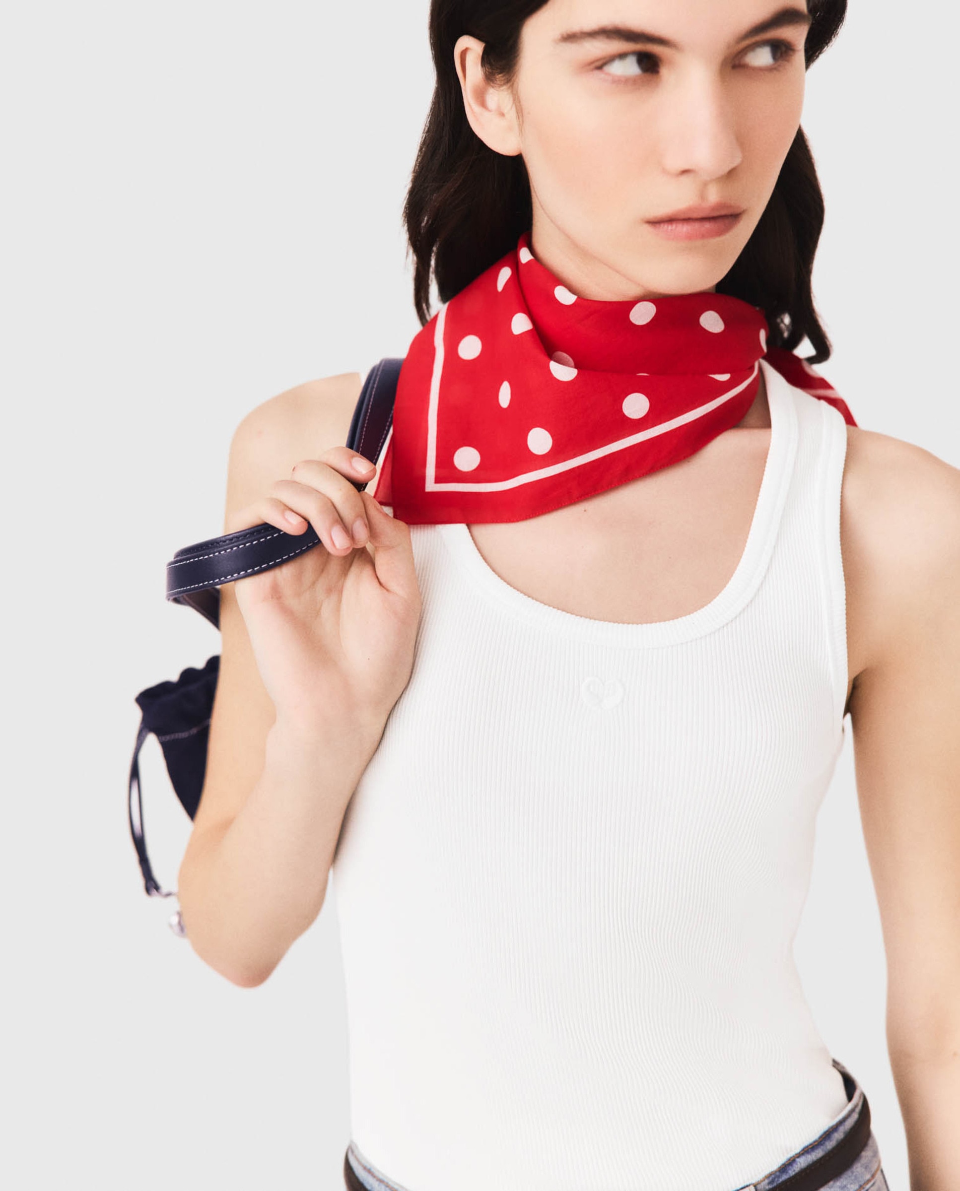 Bandana cuadrada de mujer en algodón con lunares - Maje - Rojo Rojo-5