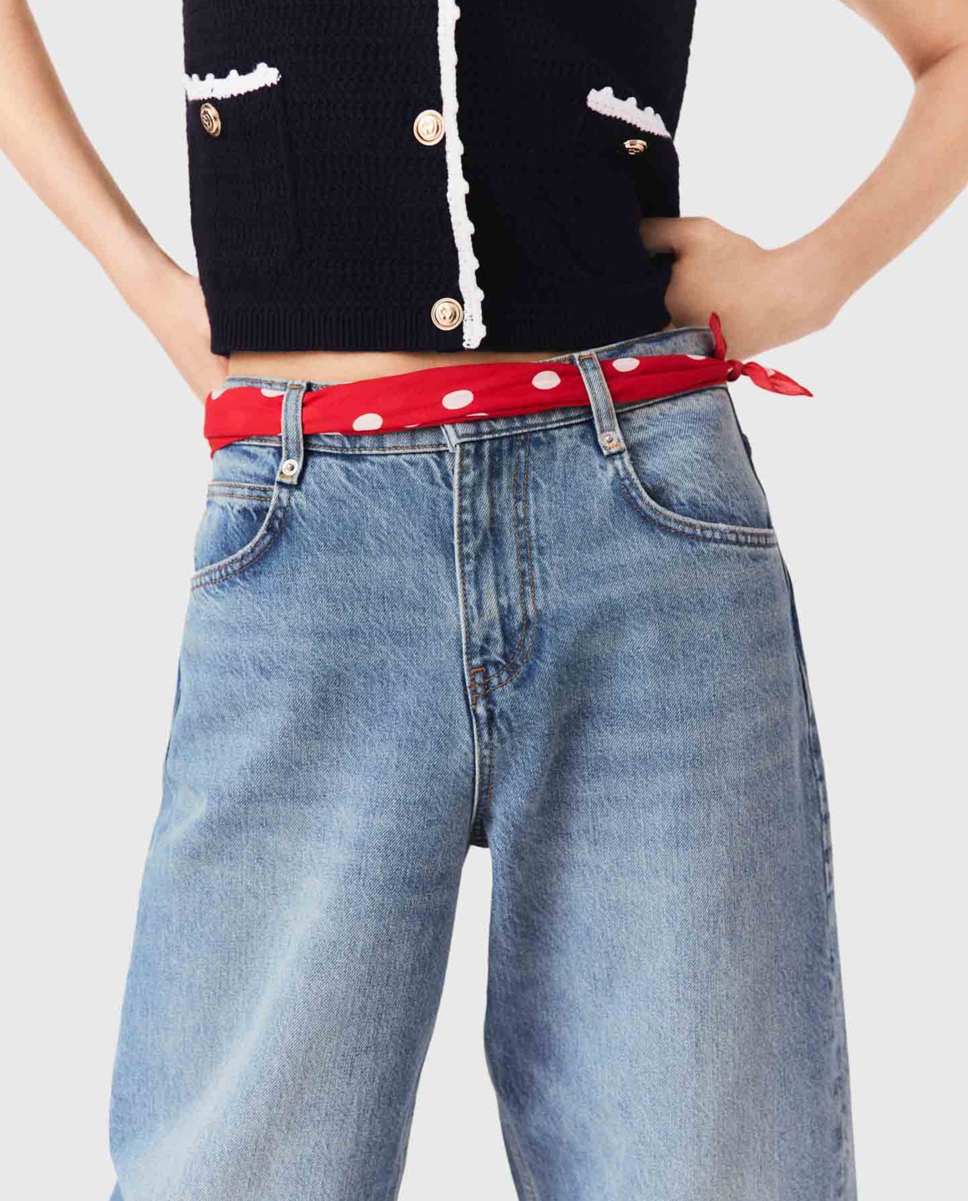 Bandana cuadrada de mujer en algodón con lunares - Maje - Rojo Rojo-6