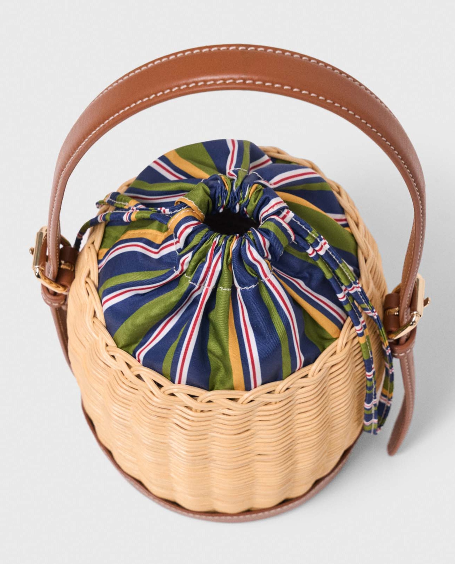 Bolso bombonera de mimbre y piel con saquito estampado - Maje - Natural Natural-3