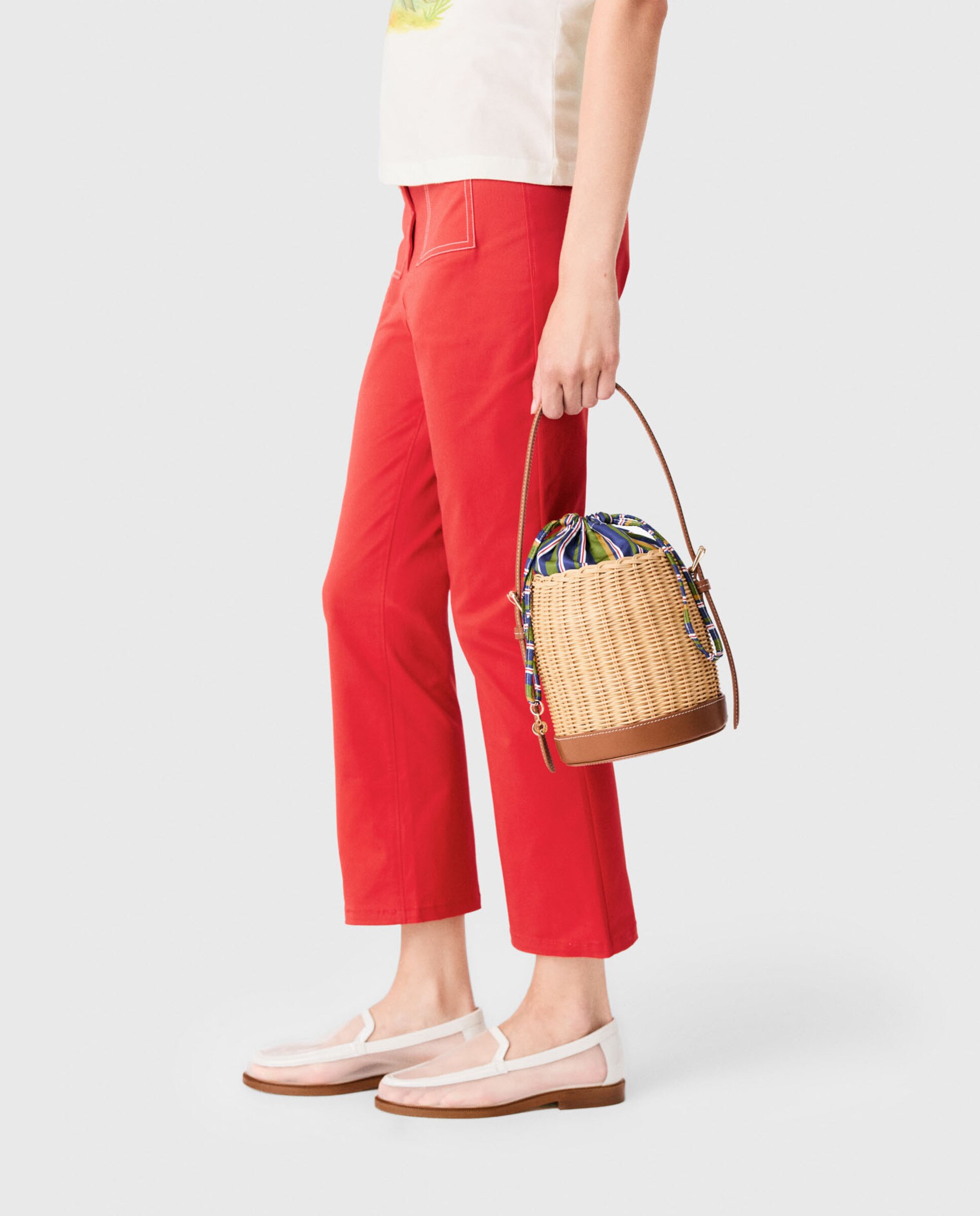 Bolso bombonera de mimbre y piel con saquito estampado - Maje - Natural Natural-5