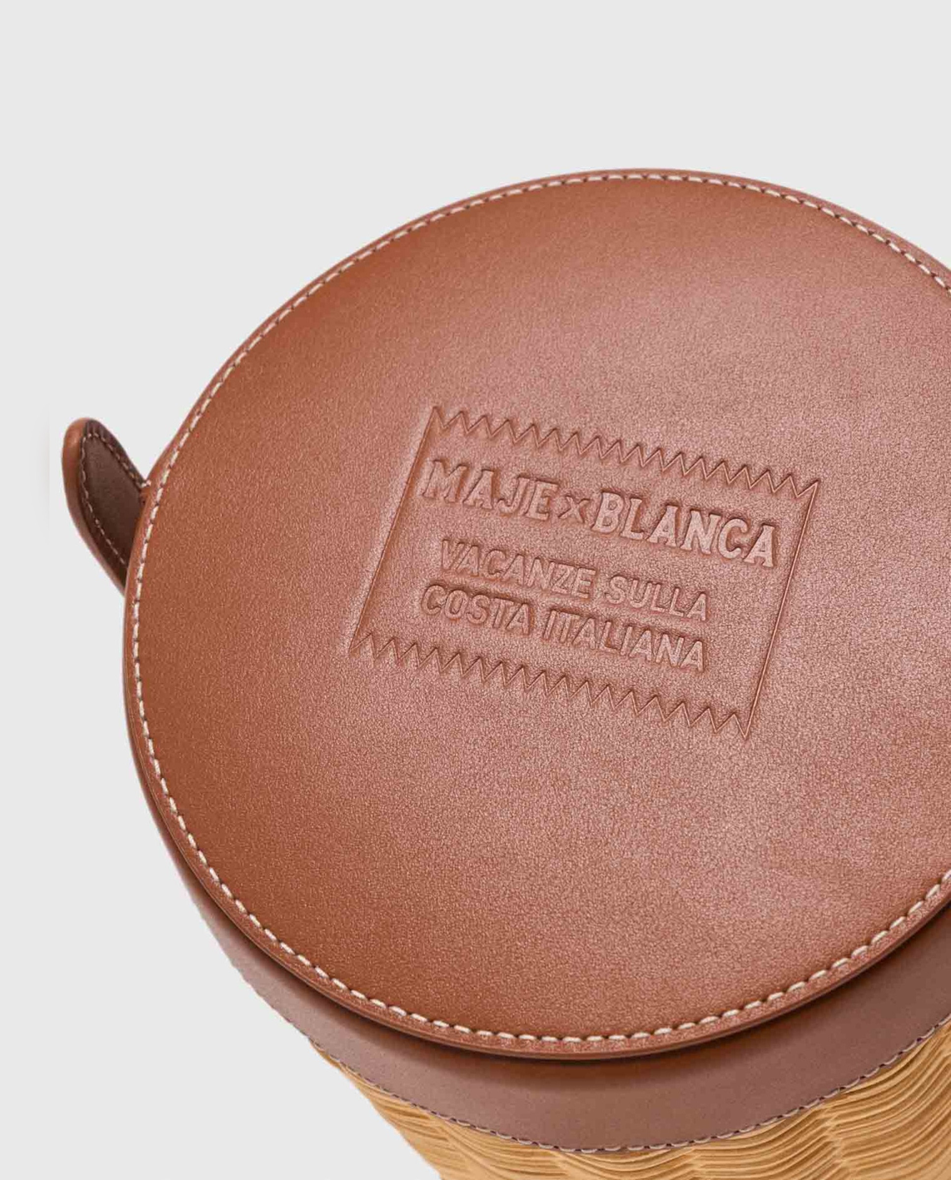 Bolso bombonera de mimbre y piel con saquito estampado - Maje - Natural Natural-9
