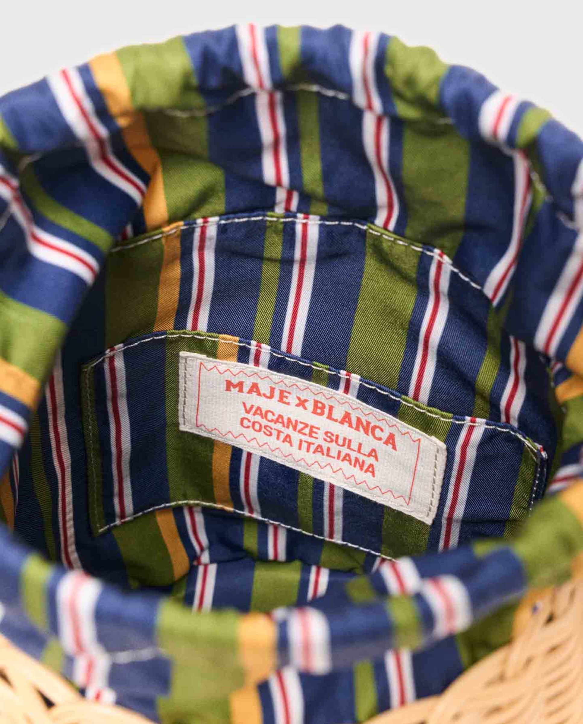 Bolso bombonera de mimbre y piel con saquito estampado - Maje - Natural Natural-10