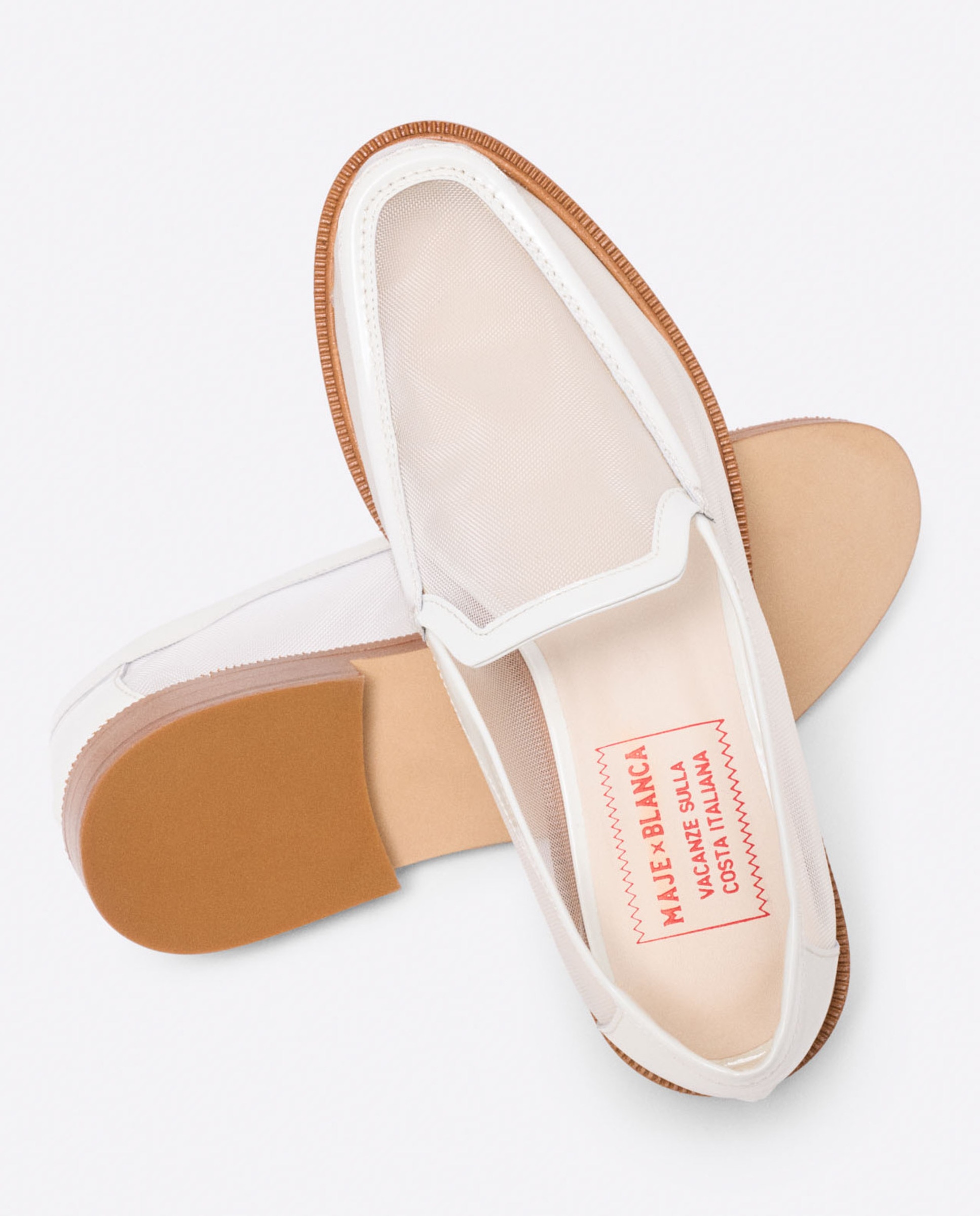 Mocasines planos de mujer de piel y rejilla - Maje - Blanco Blanco-6