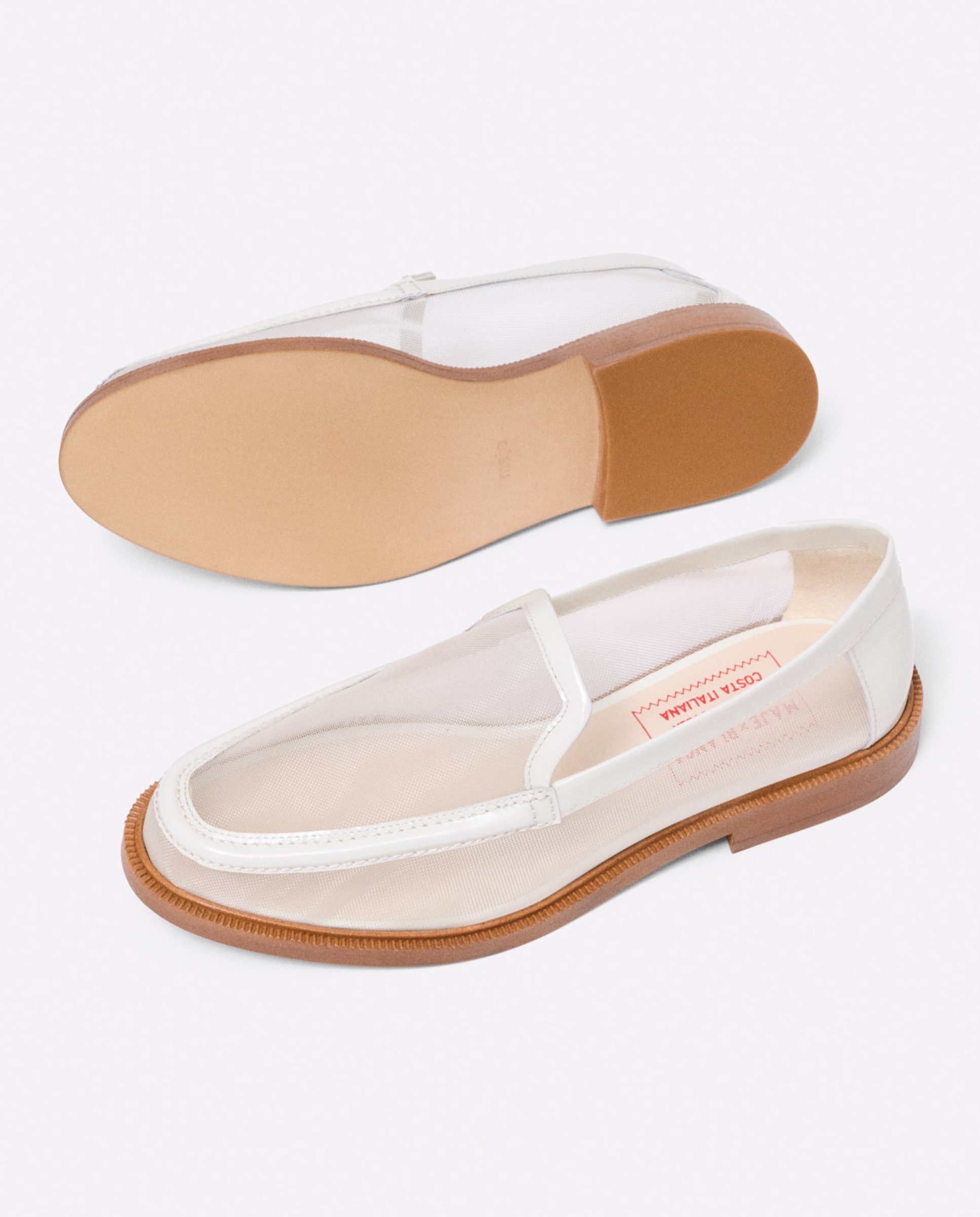 Mocasines planos de mujer de piel y rejilla - Maje - Blanco Blanco-5