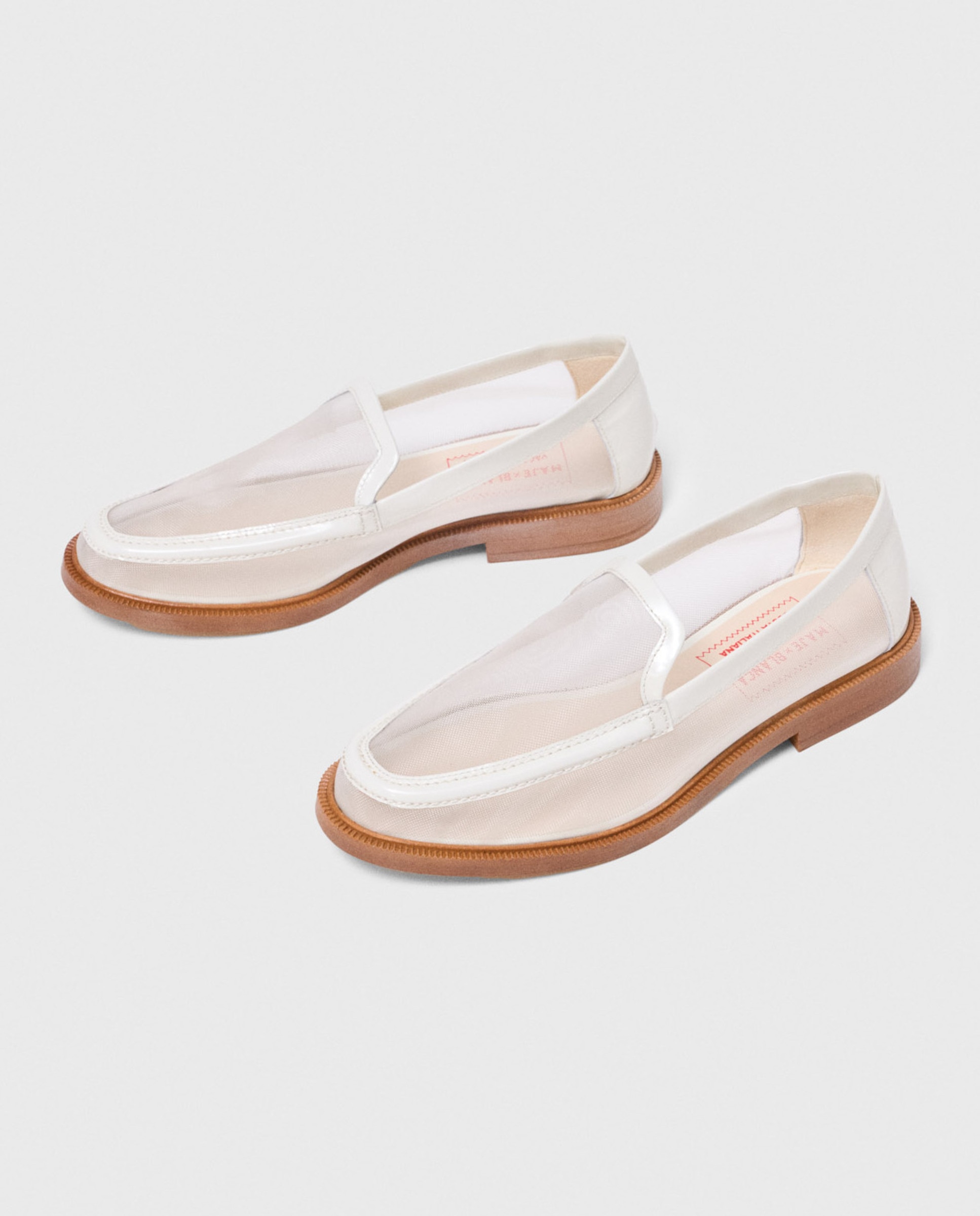 Mocasines planos de mujer de piel y rejilla - Maje - Blanco Blanco-7