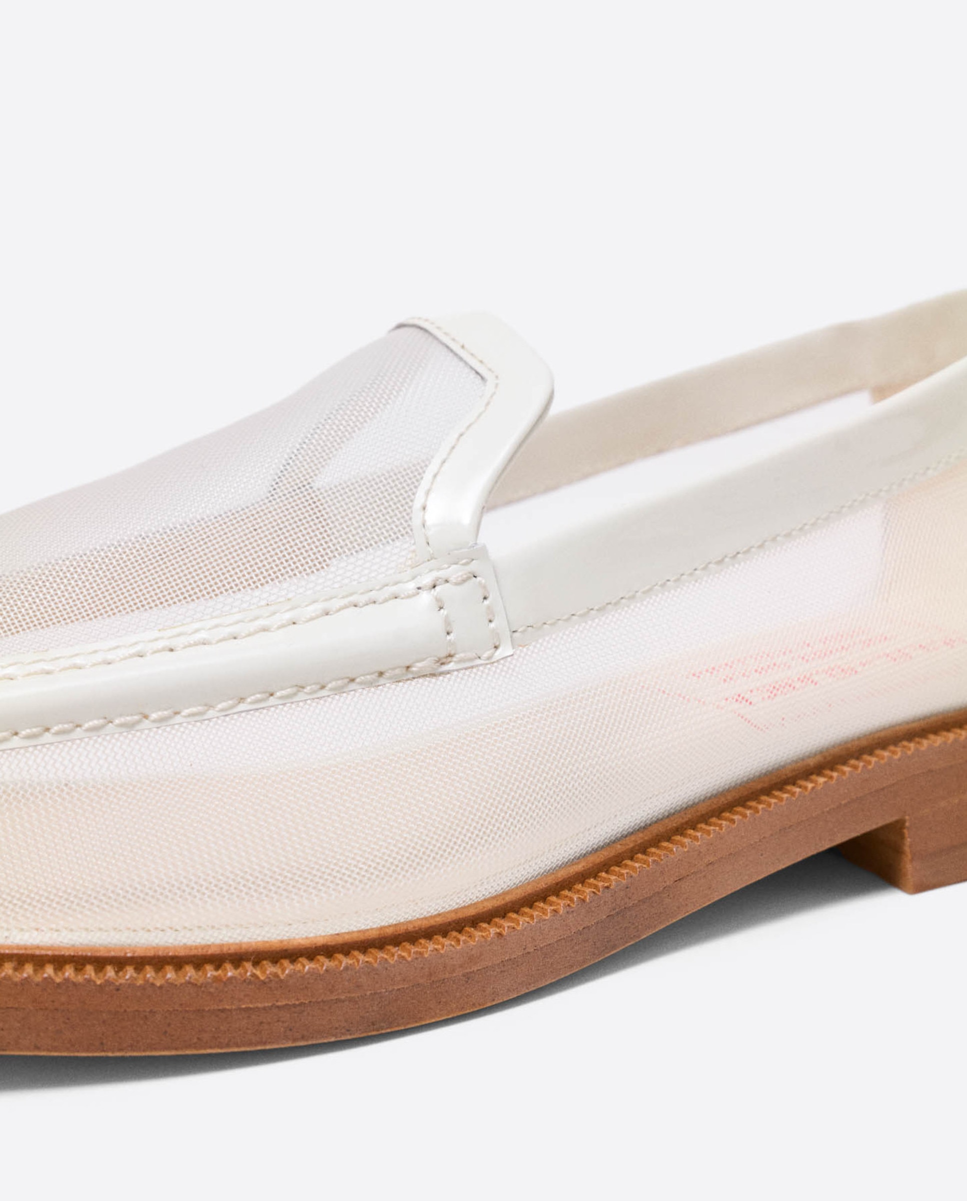 Mocasines planos de mujer de piel y rejilla - Maje - Blanco Blanco-10