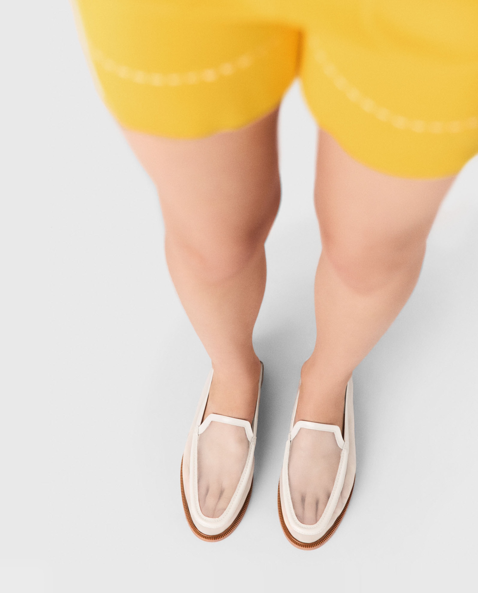 Mocasines planos de mujer de piel y rejilla - Maje - Blanco Blanco-2