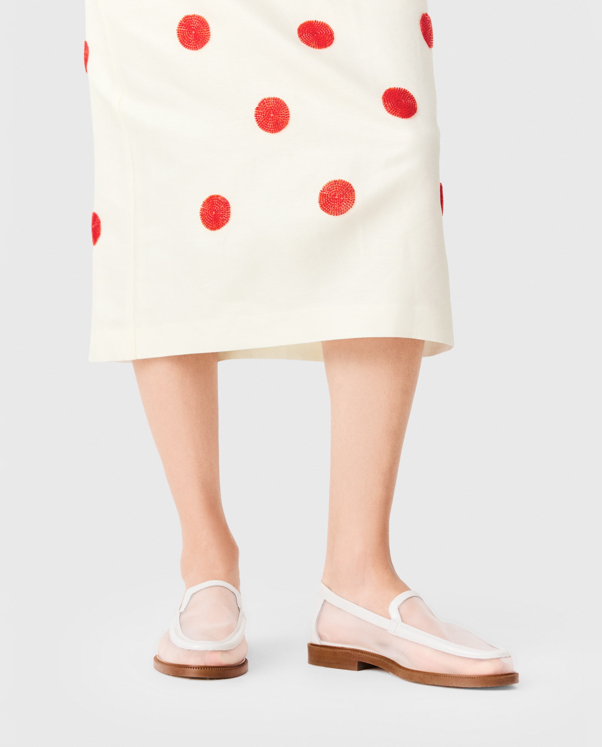Mocasines planos de mujer de piel y rejilla - Maje - Blanco Blanco-3