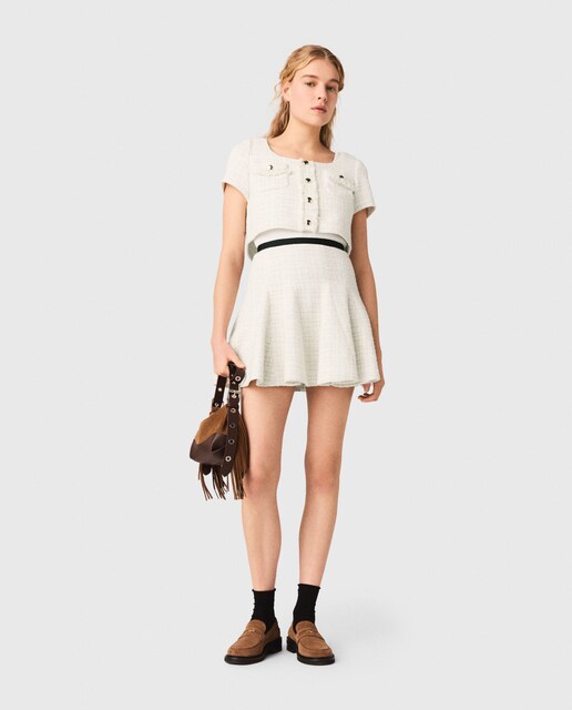 Imagen 0 de Vestido corto 2 en 1 con top de punto y falda tweed de algodón