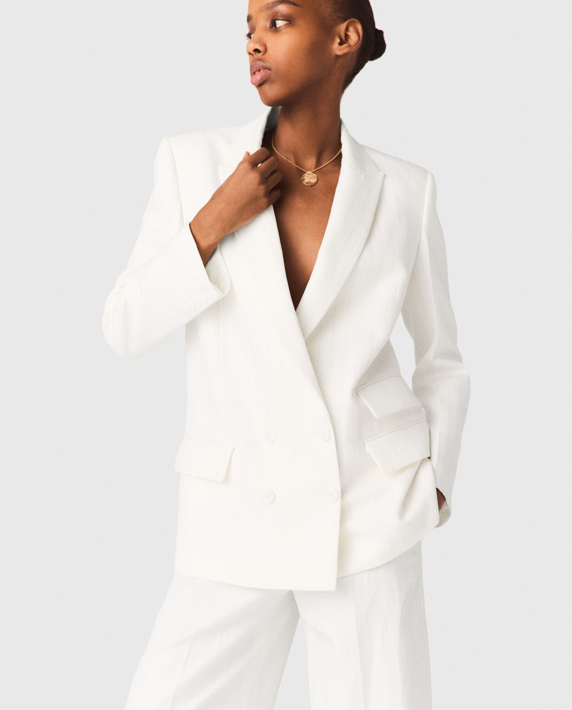 Maje - Blazer de mujer cruzada con raya diplomática.