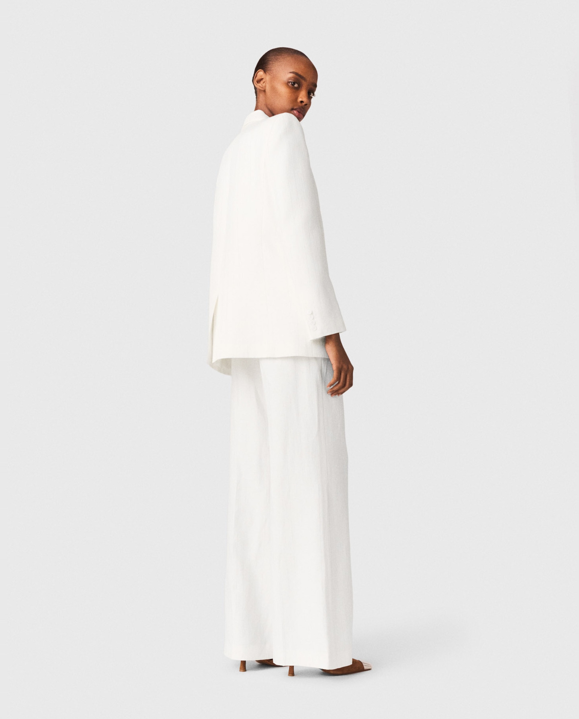 Blazer de mujer cruzada con raya diplomática - Maje - Blanco Blanco-2
