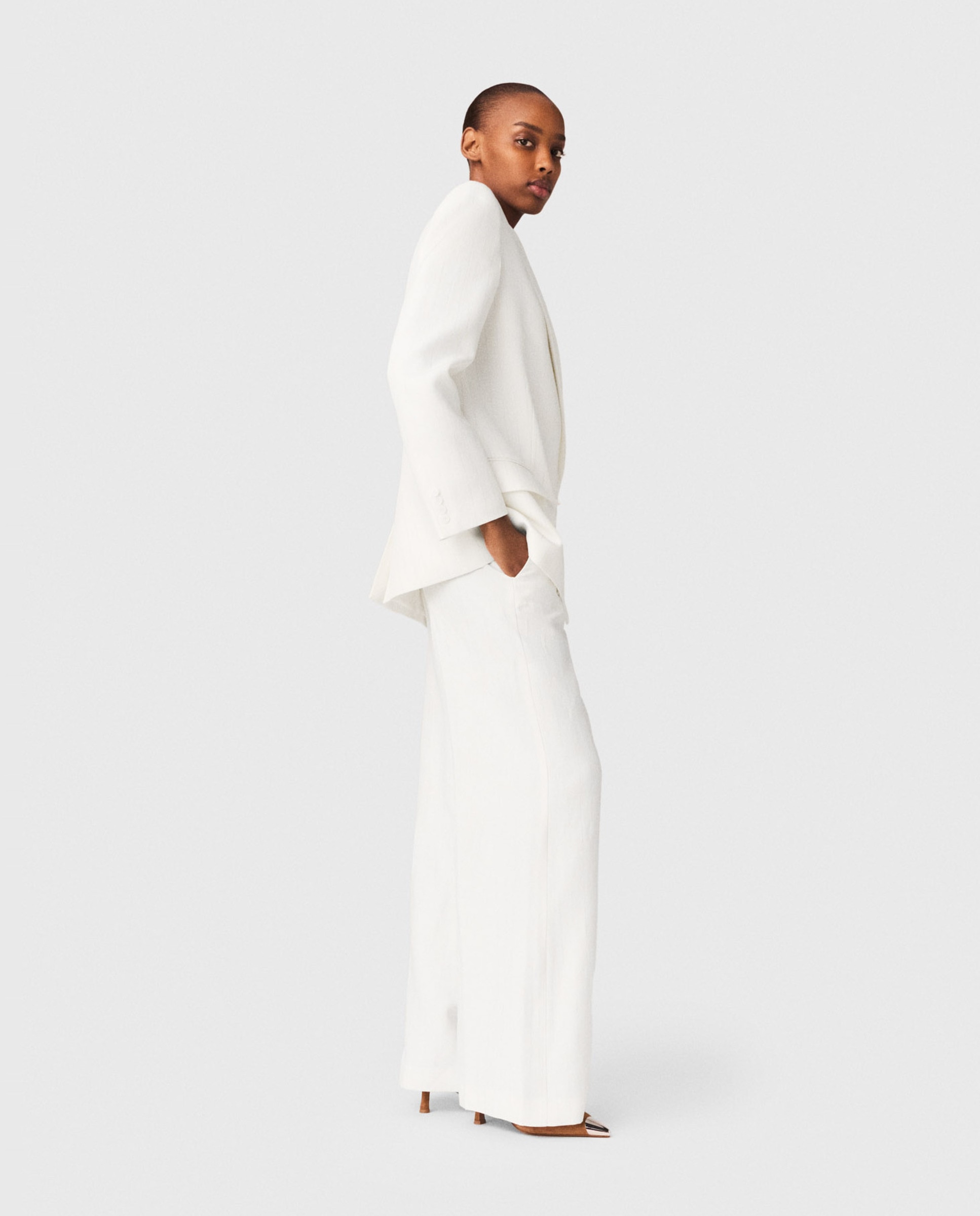 Blazer de mujer cruzada con raya diplomática - Maje - Blanco Blanco-3