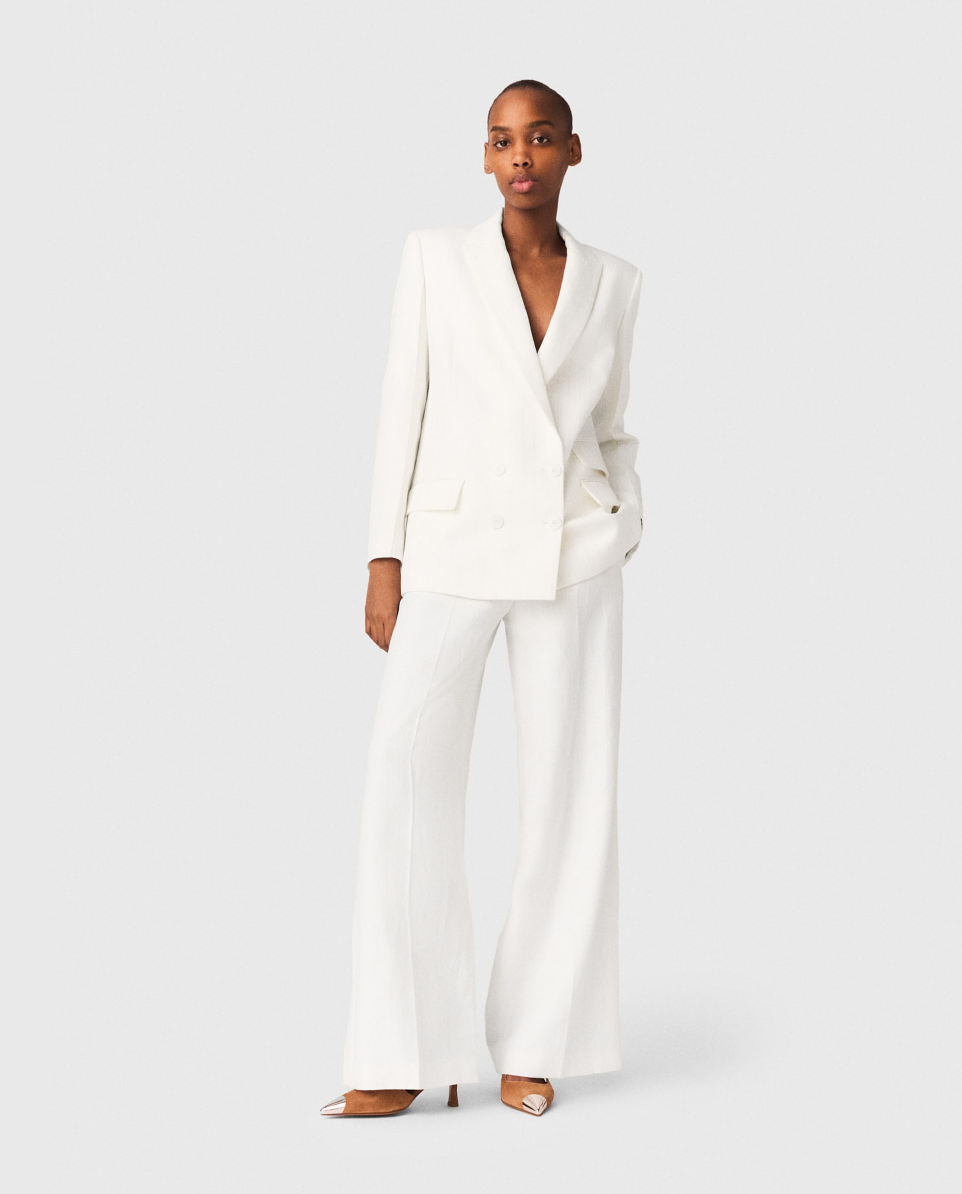 Blazer de mujer cruzada con raya diplomática - Maje - Blanco Blanco-4